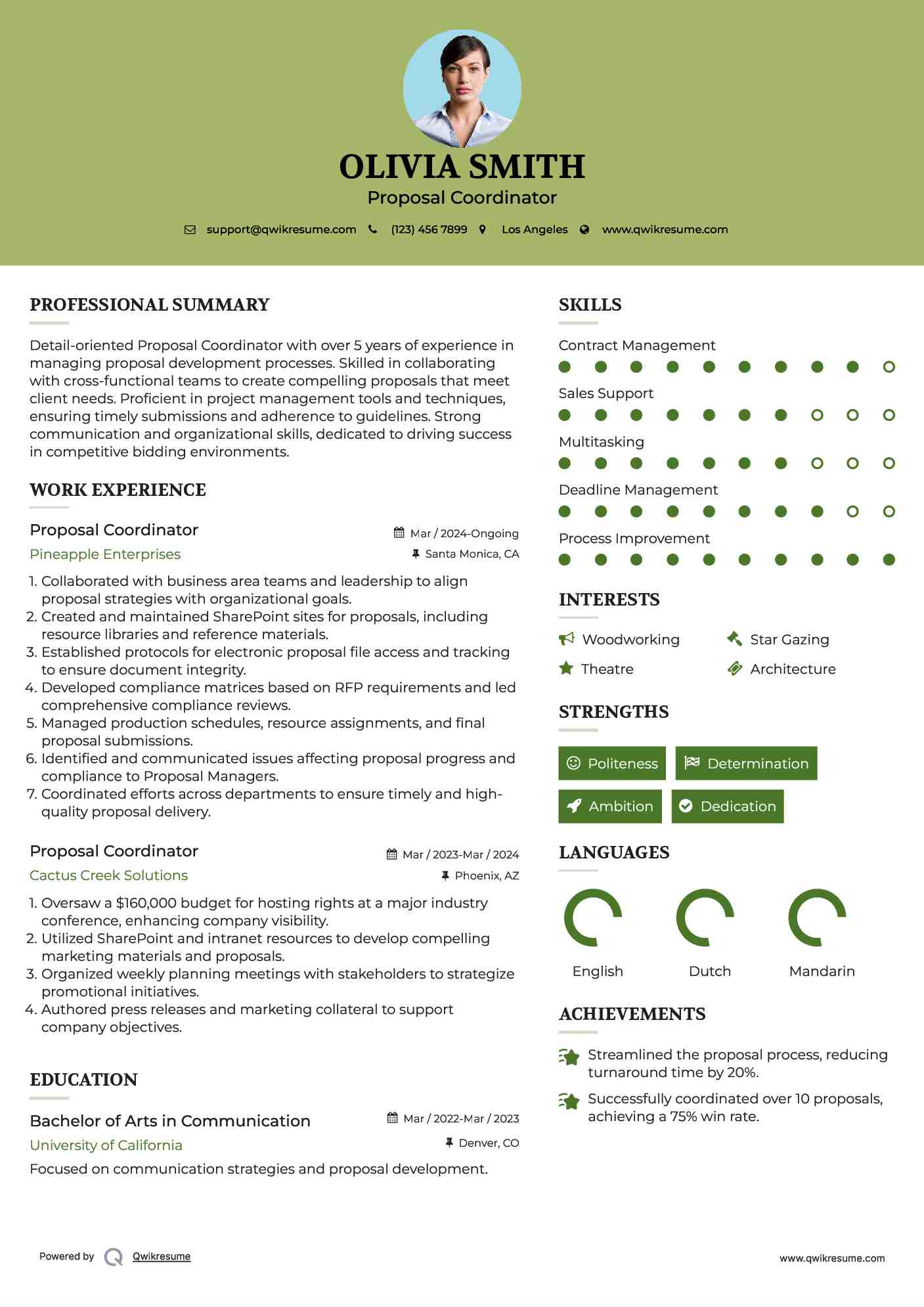 Proposal Coordinator Resume Example