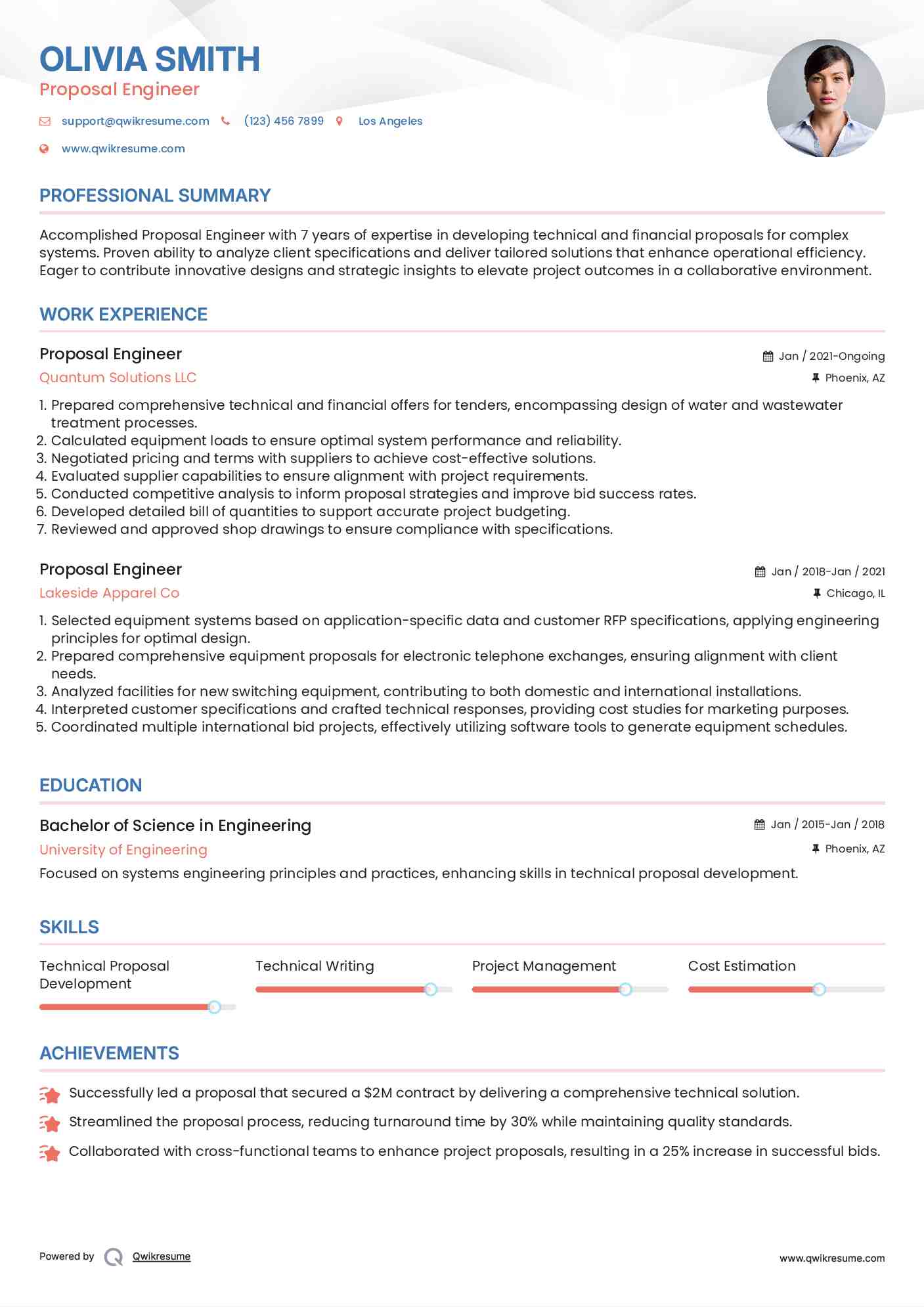 Proposal Engineer Resume Format