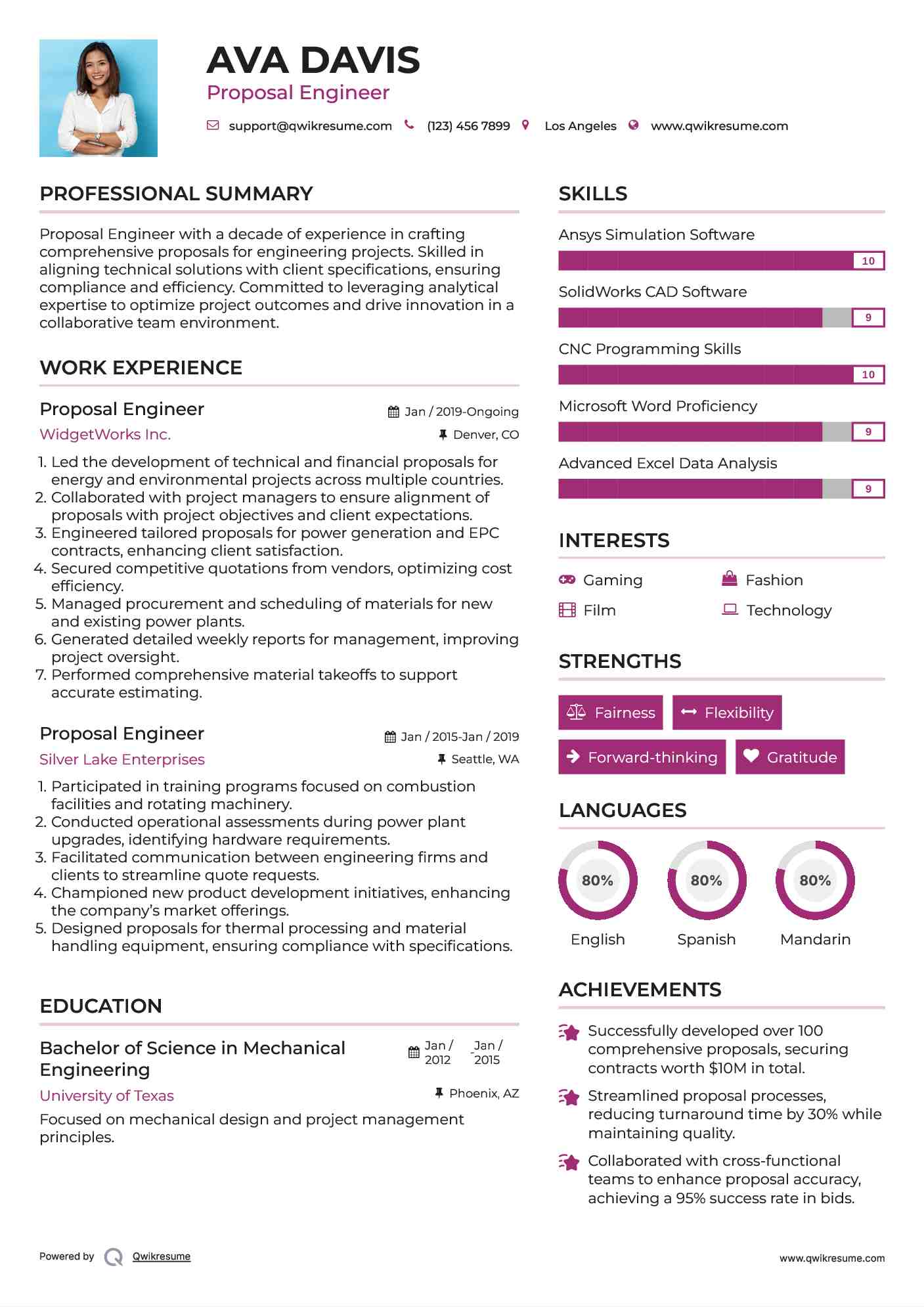 Proposal Engineer Resume Format