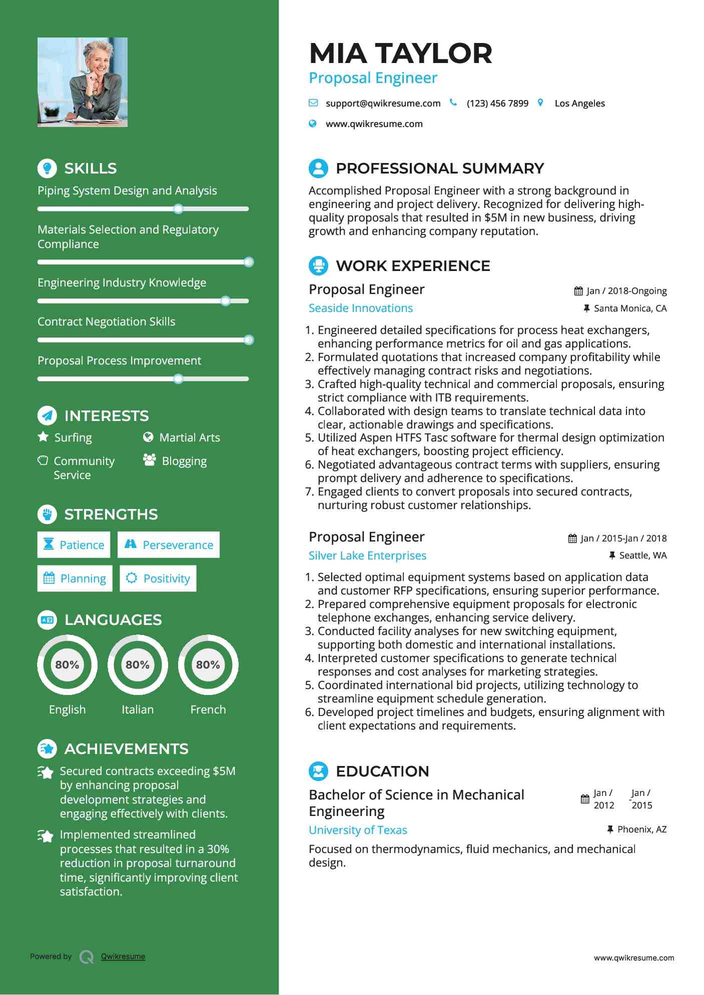 Proposal Engineer Resume Sample