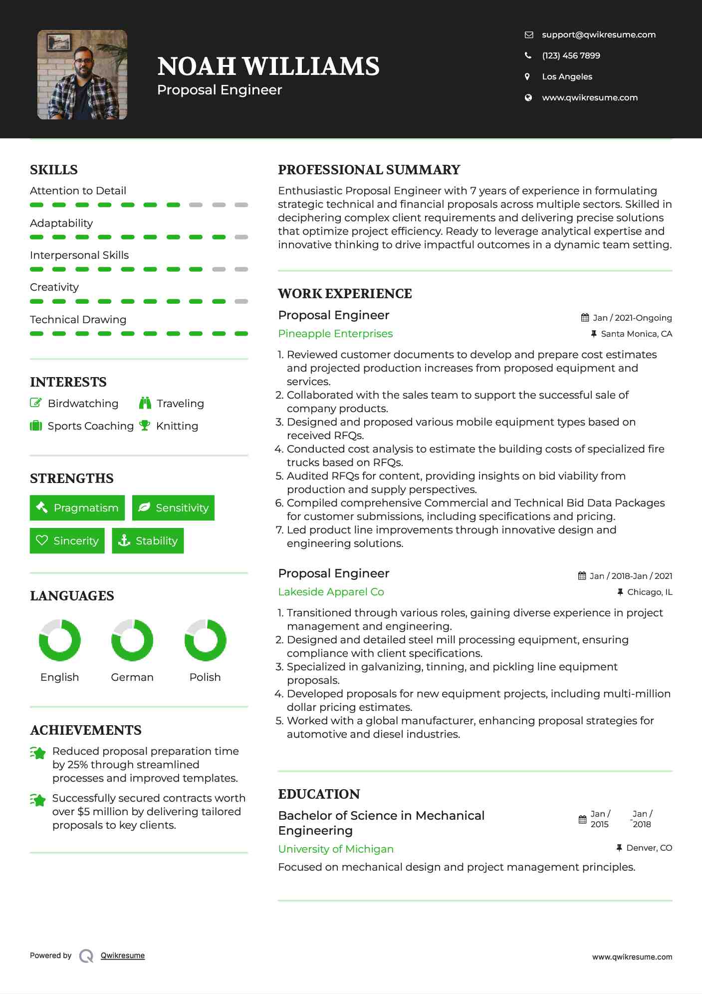 Proposal Engineer Resume Format