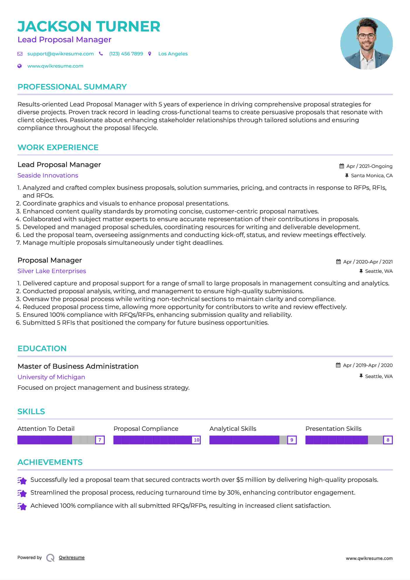 Lead Proposal Manager Resume Model
