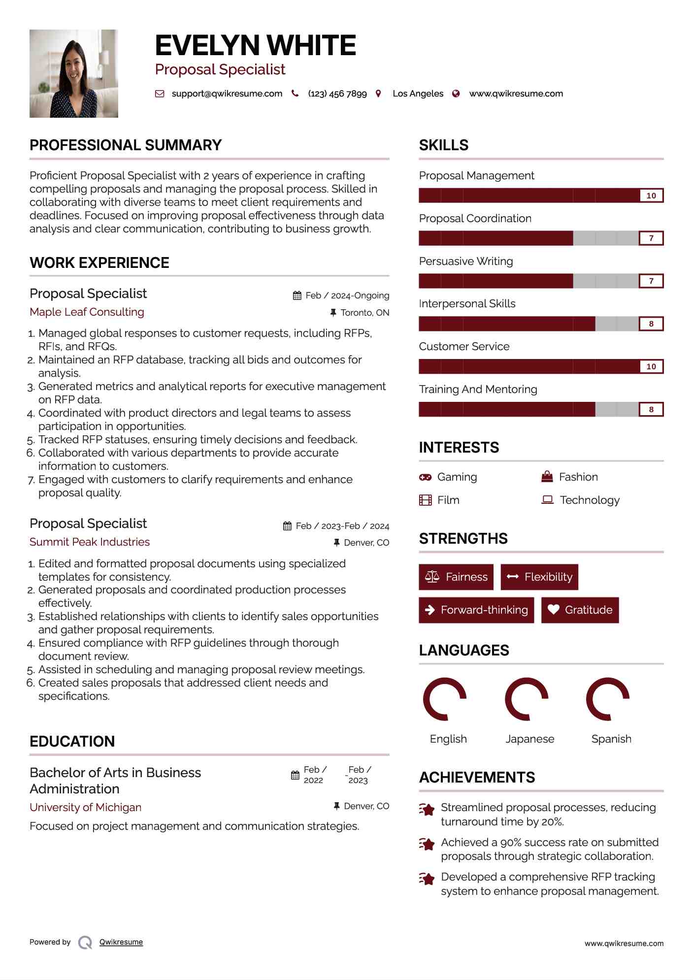 Proposal Specialist Resume Template