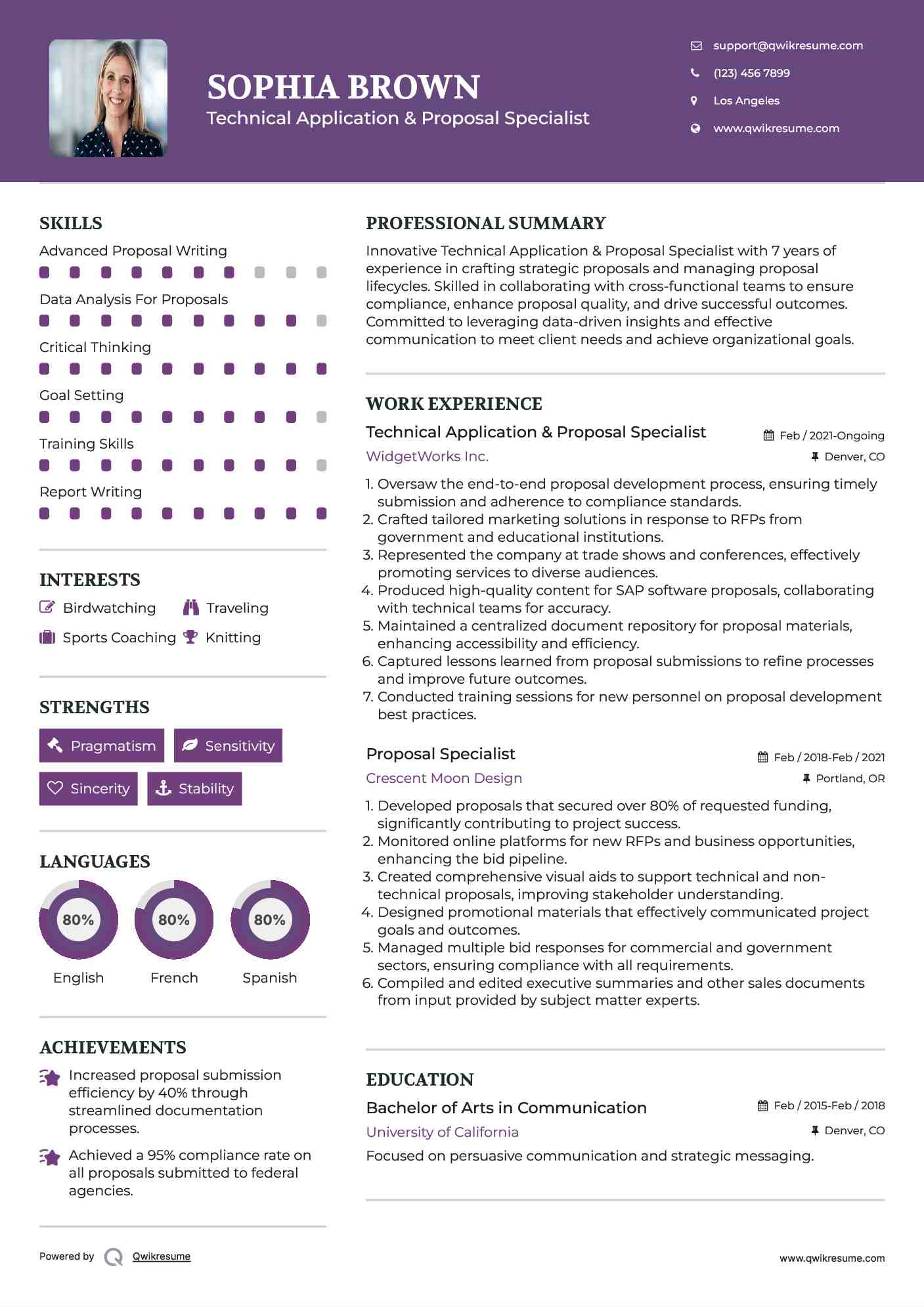 Technical Application & Proposal Specialist Resume Sample