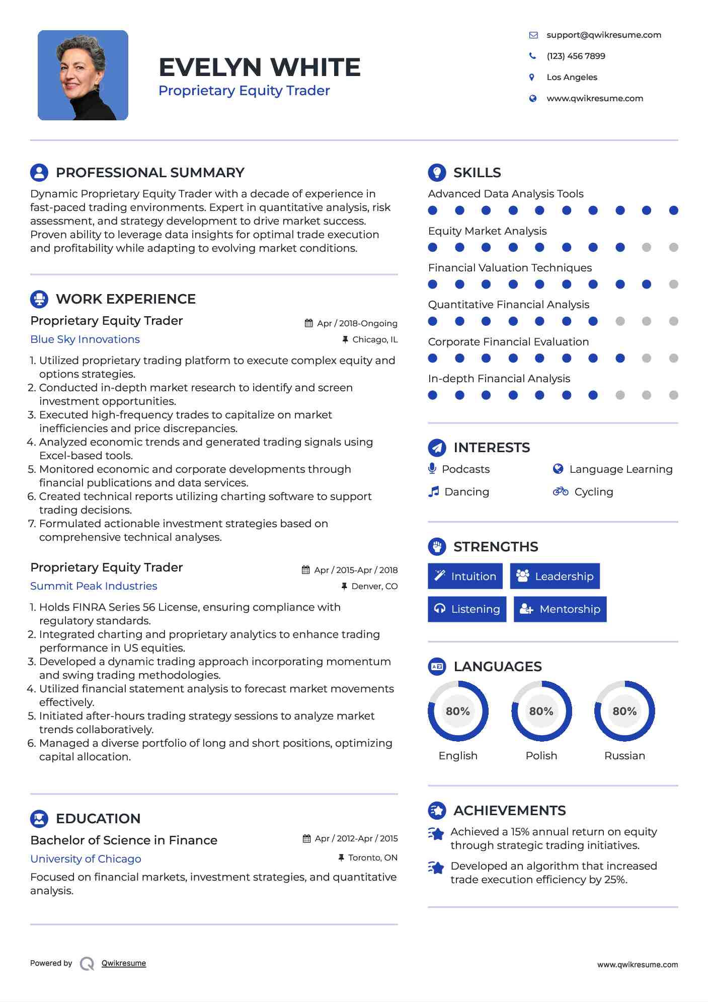 Proprietary Equity Trader Resume Sample