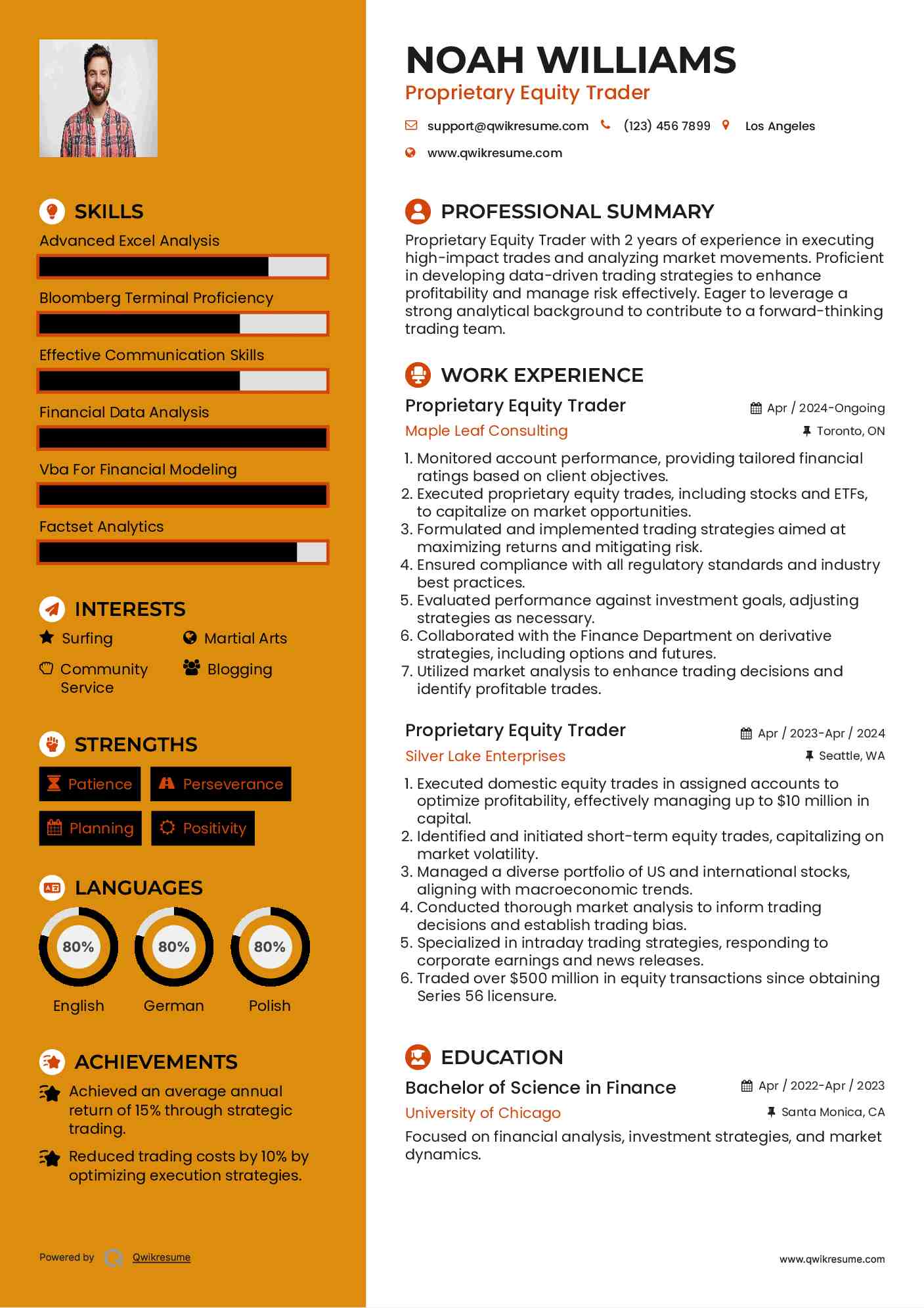 Proprietary Equity Trader Resume Sample