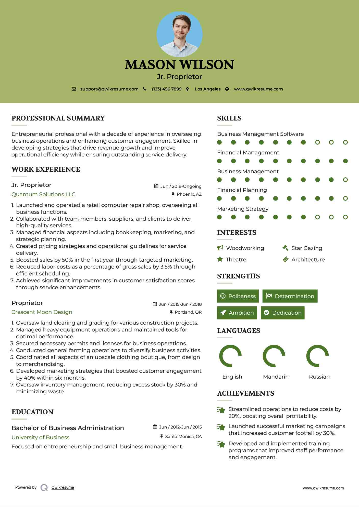 Proprietor Resume Samples QwikResume