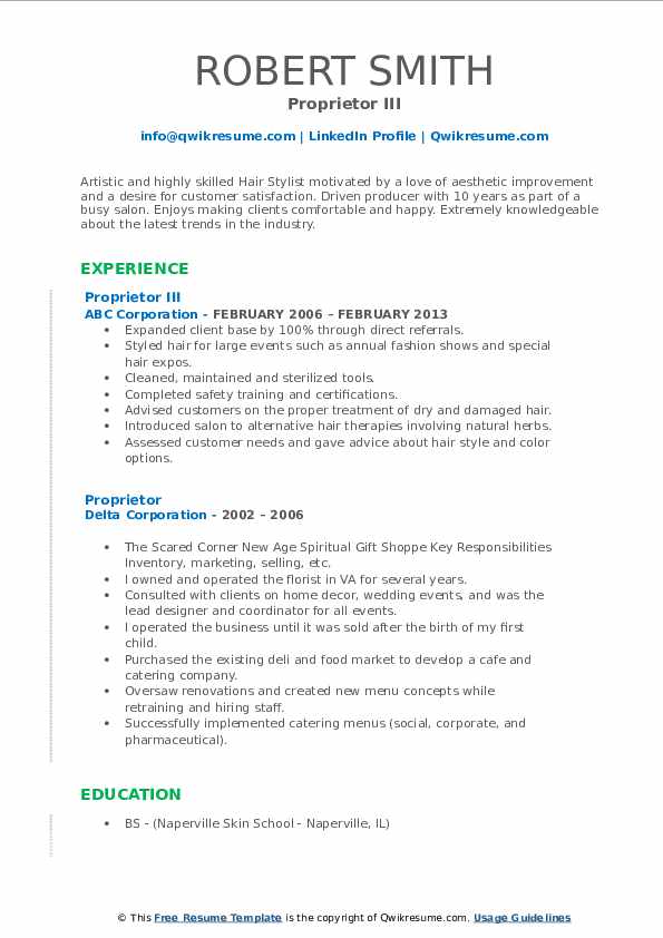 Proprietor Resume Samples QwikResume