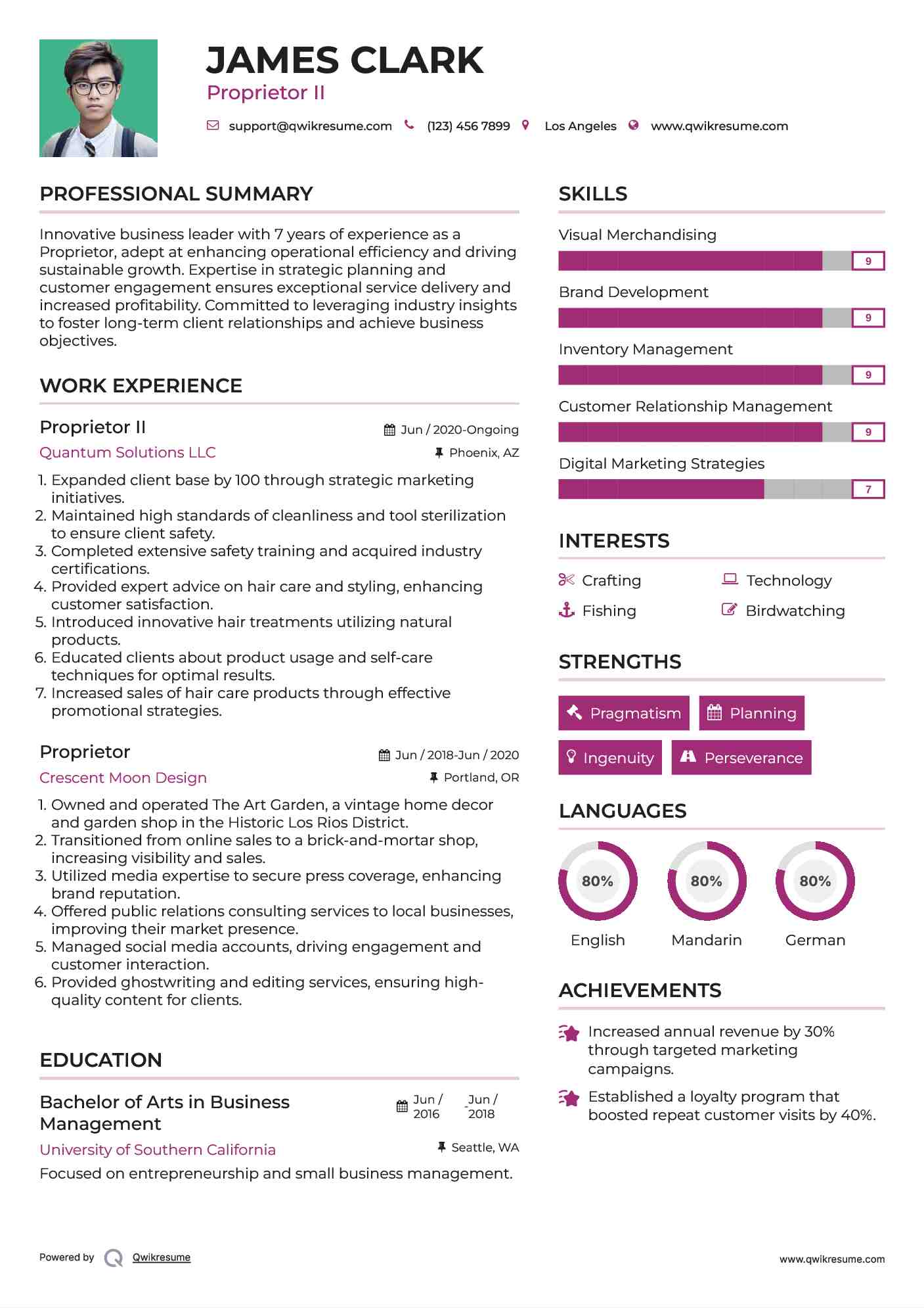 Proprietor Resume Samples QwikResume