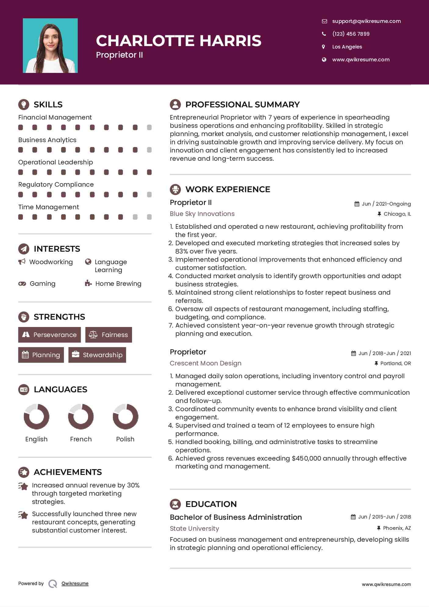 Proprietor Resume Samples QwikResume