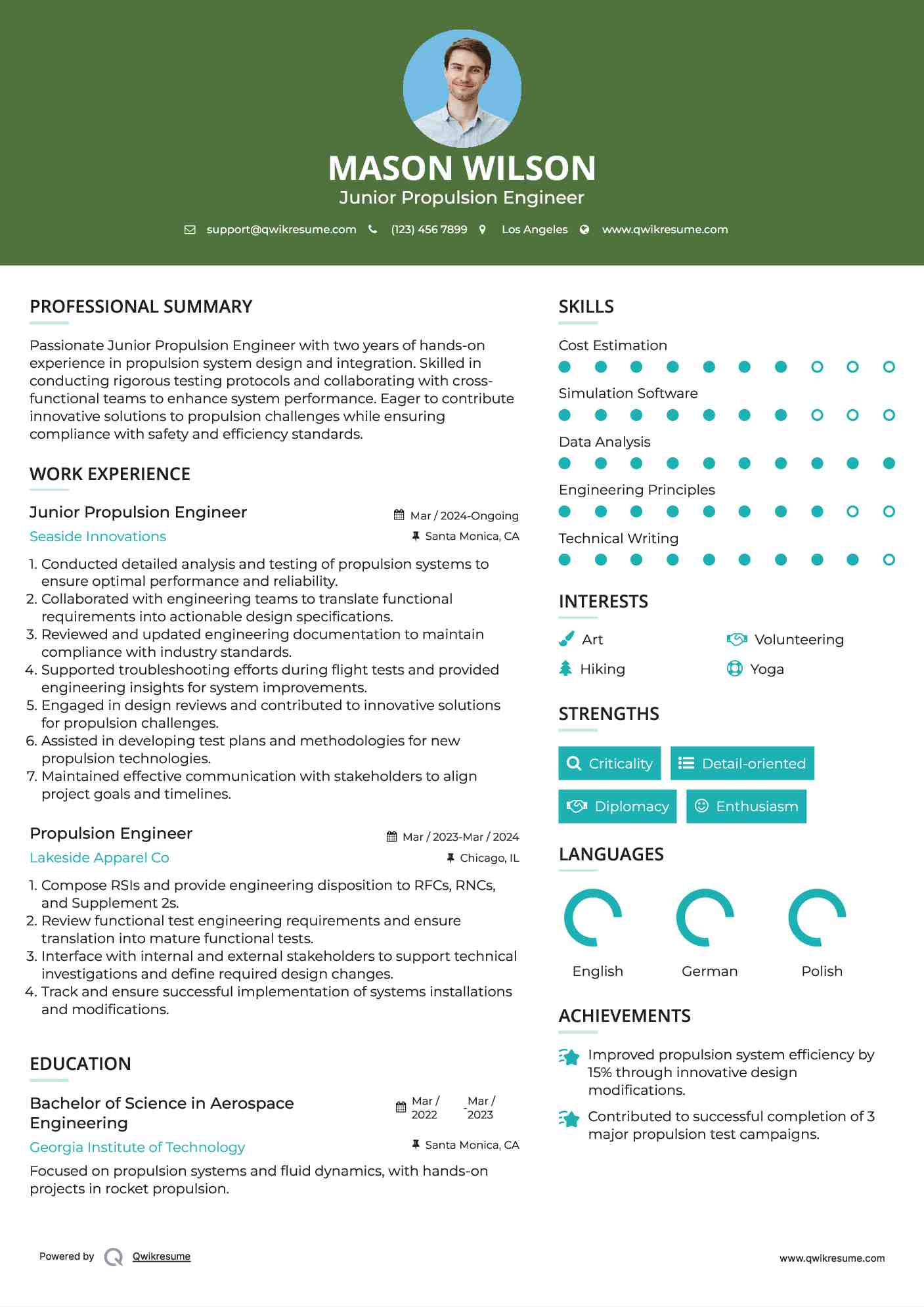 Junior Propulsion Engineer Resume Format