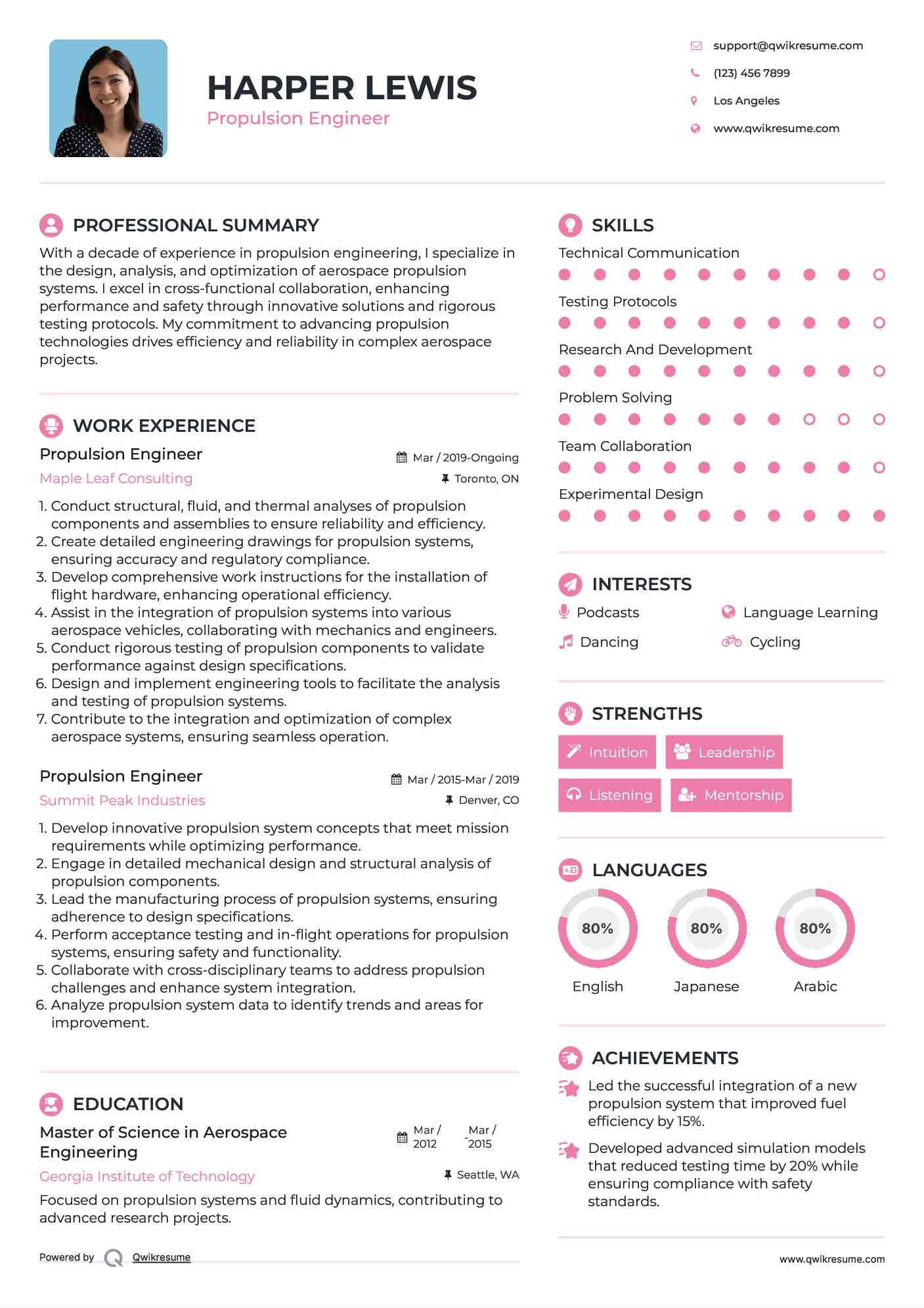 Propulsion Engineer Resume Example