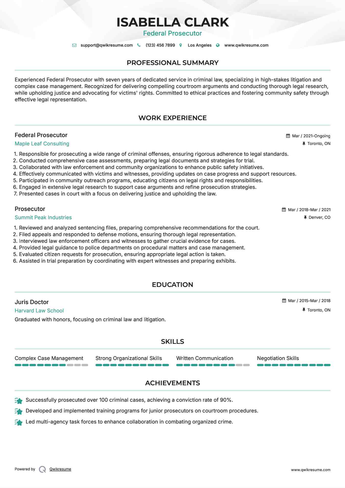 Federal Prosecutor Resume Format