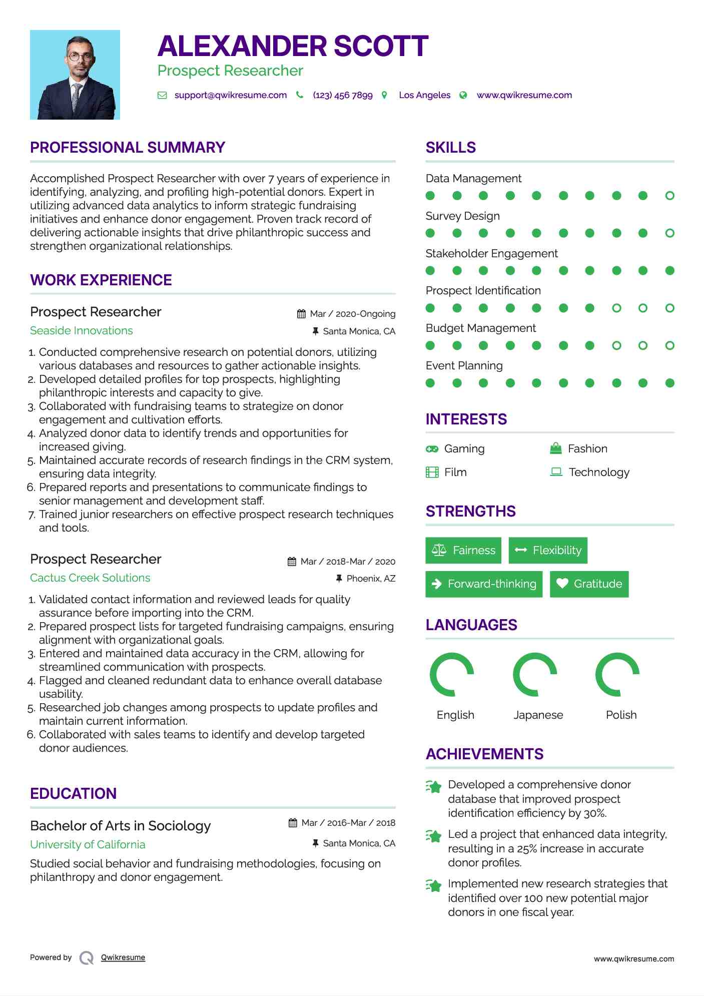 Prospect Researcher Resume Model