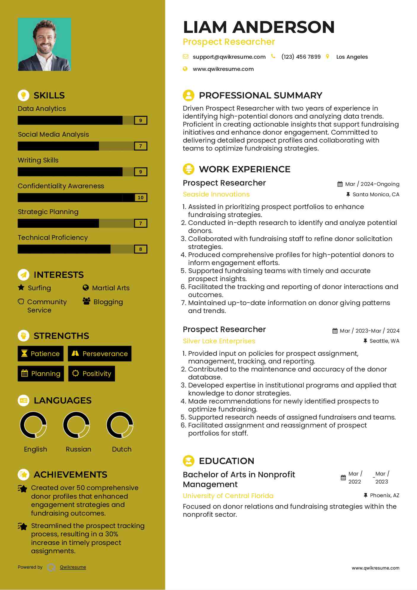 Prospect Researcher Resume Format