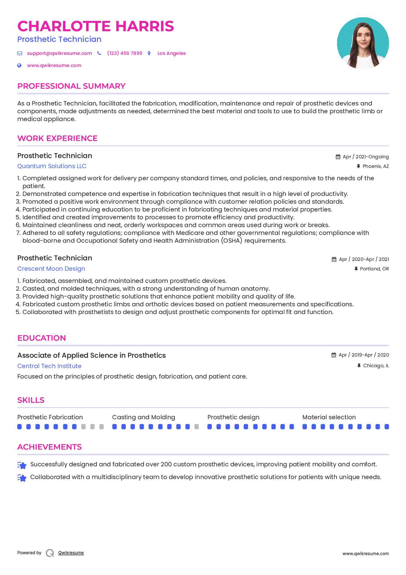 Prosthetic Technician Resume Template