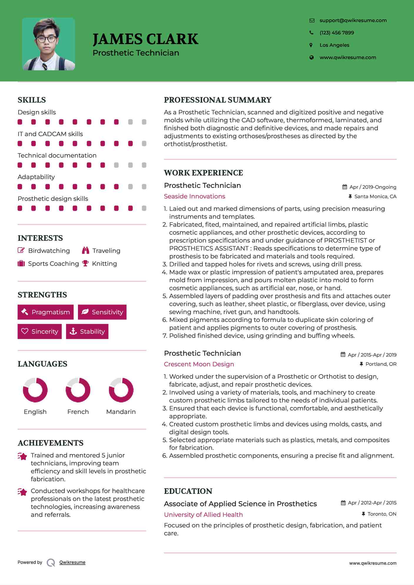 Prosthetic Technician Resume Format