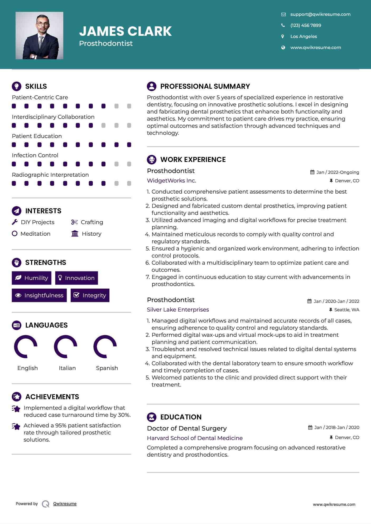 Prosthodontist Resume Example
