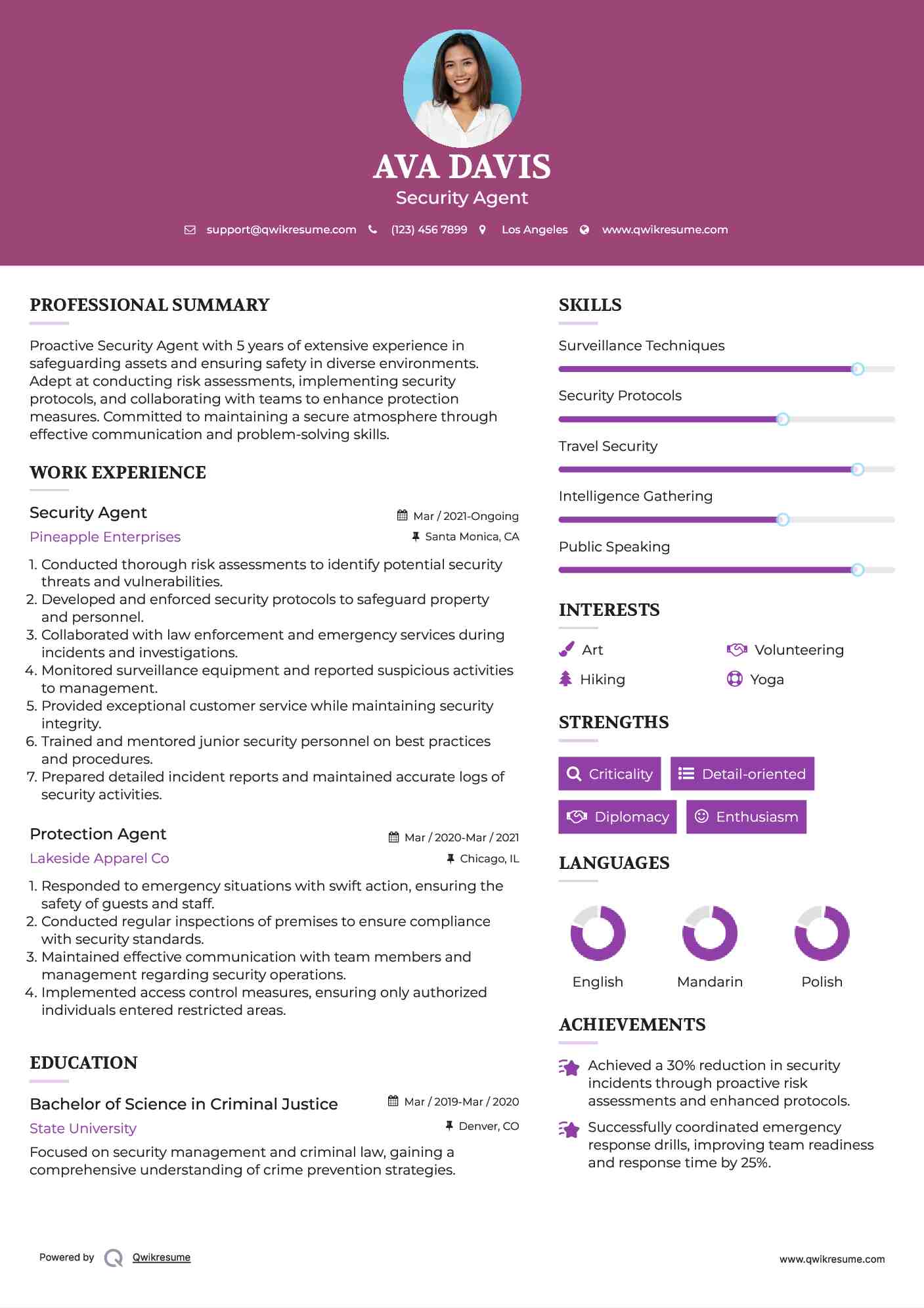 Security Agent Resume Template