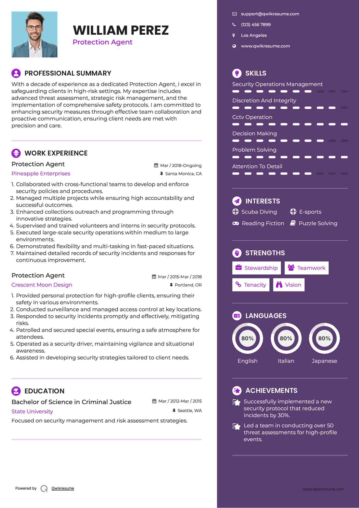 Protection Agent Resume Example