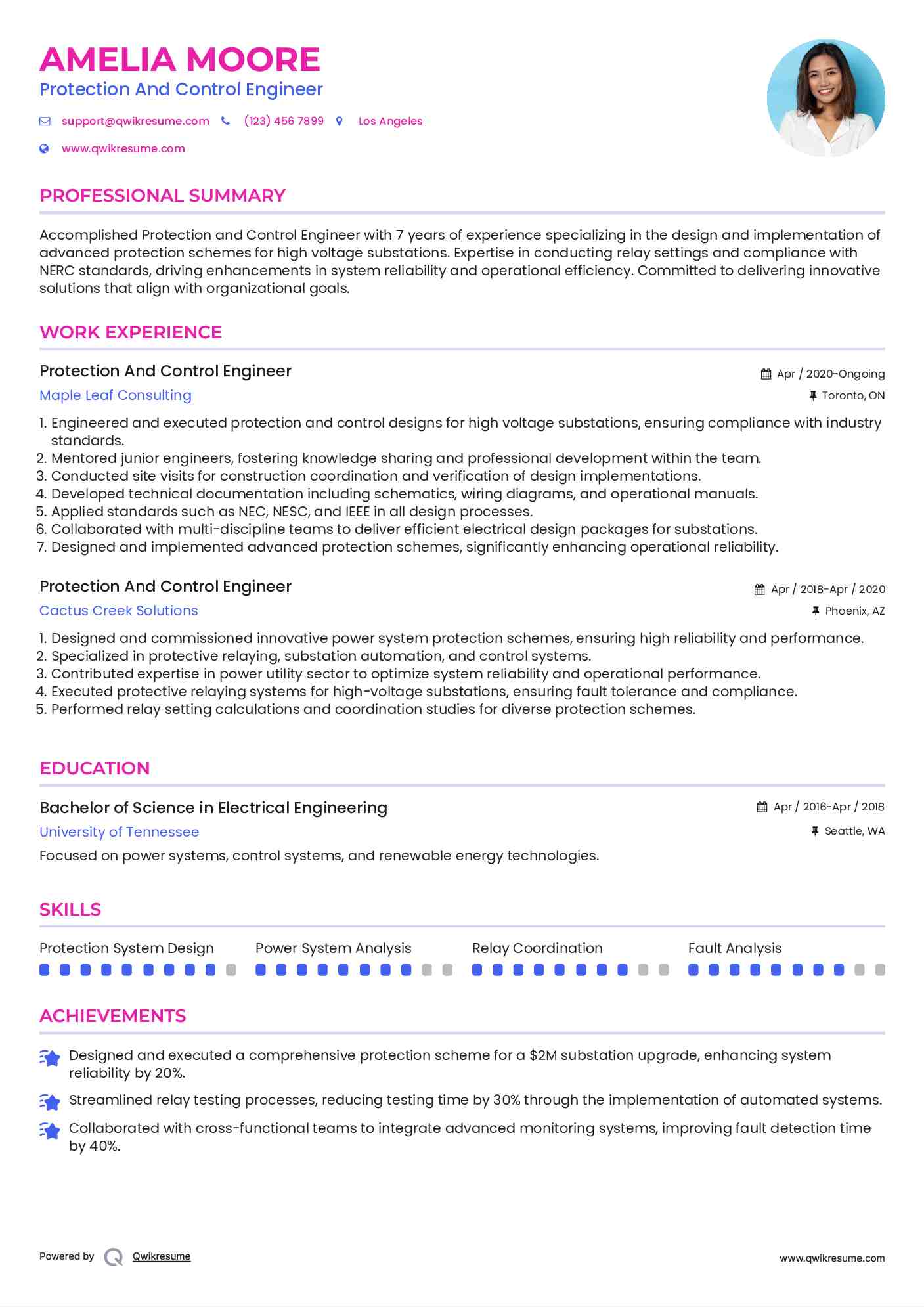 Protection And Control Engineer Resume Template