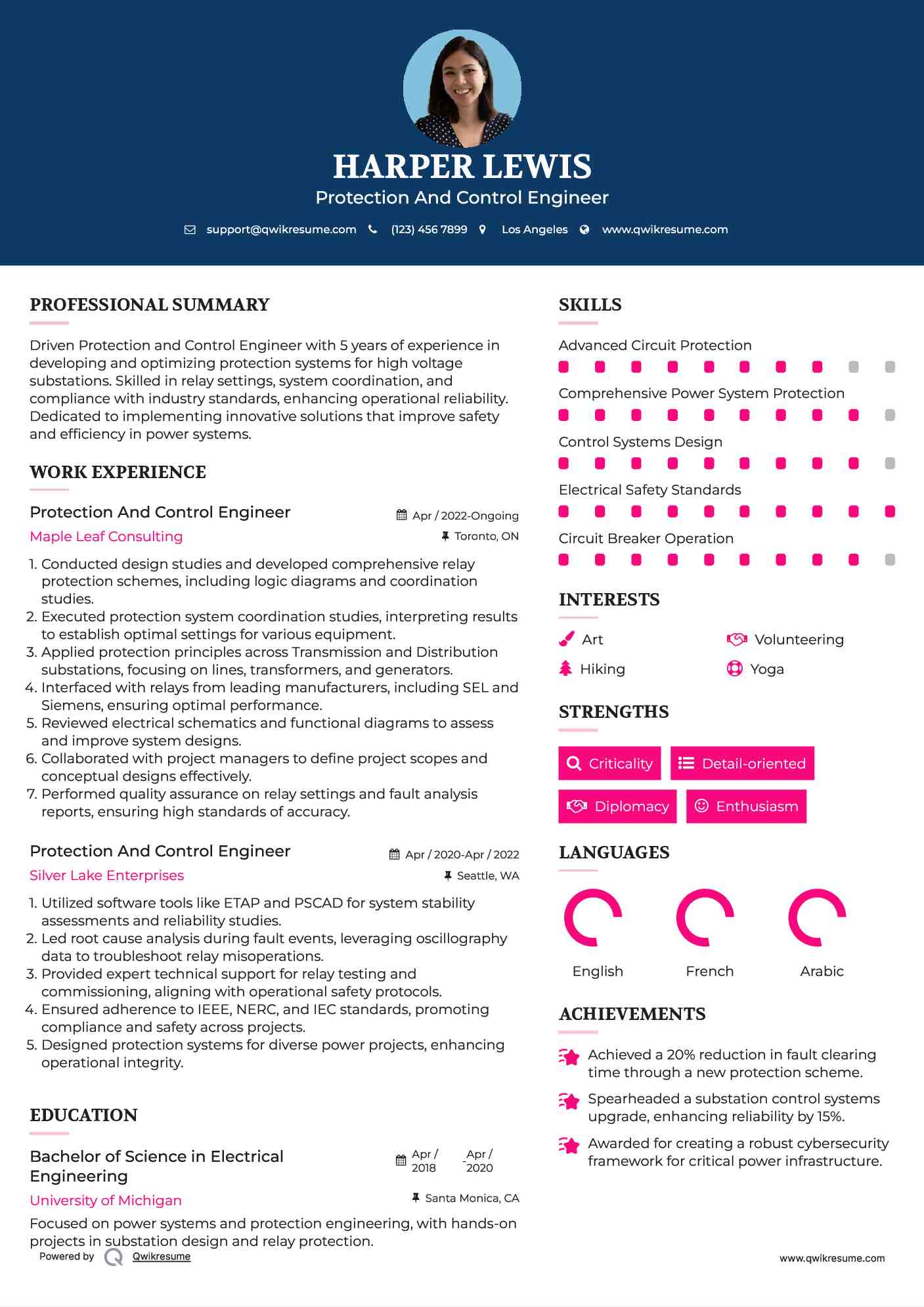 Protection And Control Engineer Resume Example