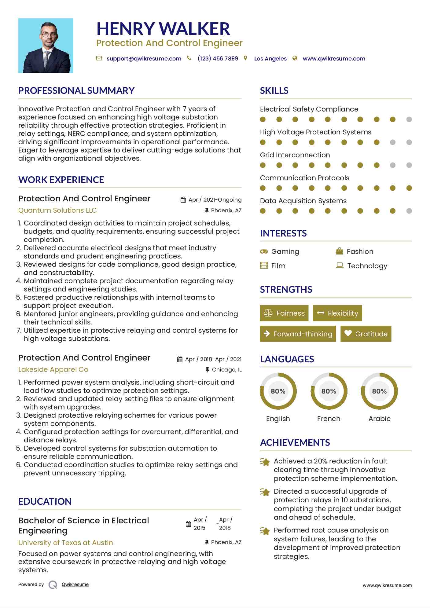 Protection And Control Engineer Resume Model
