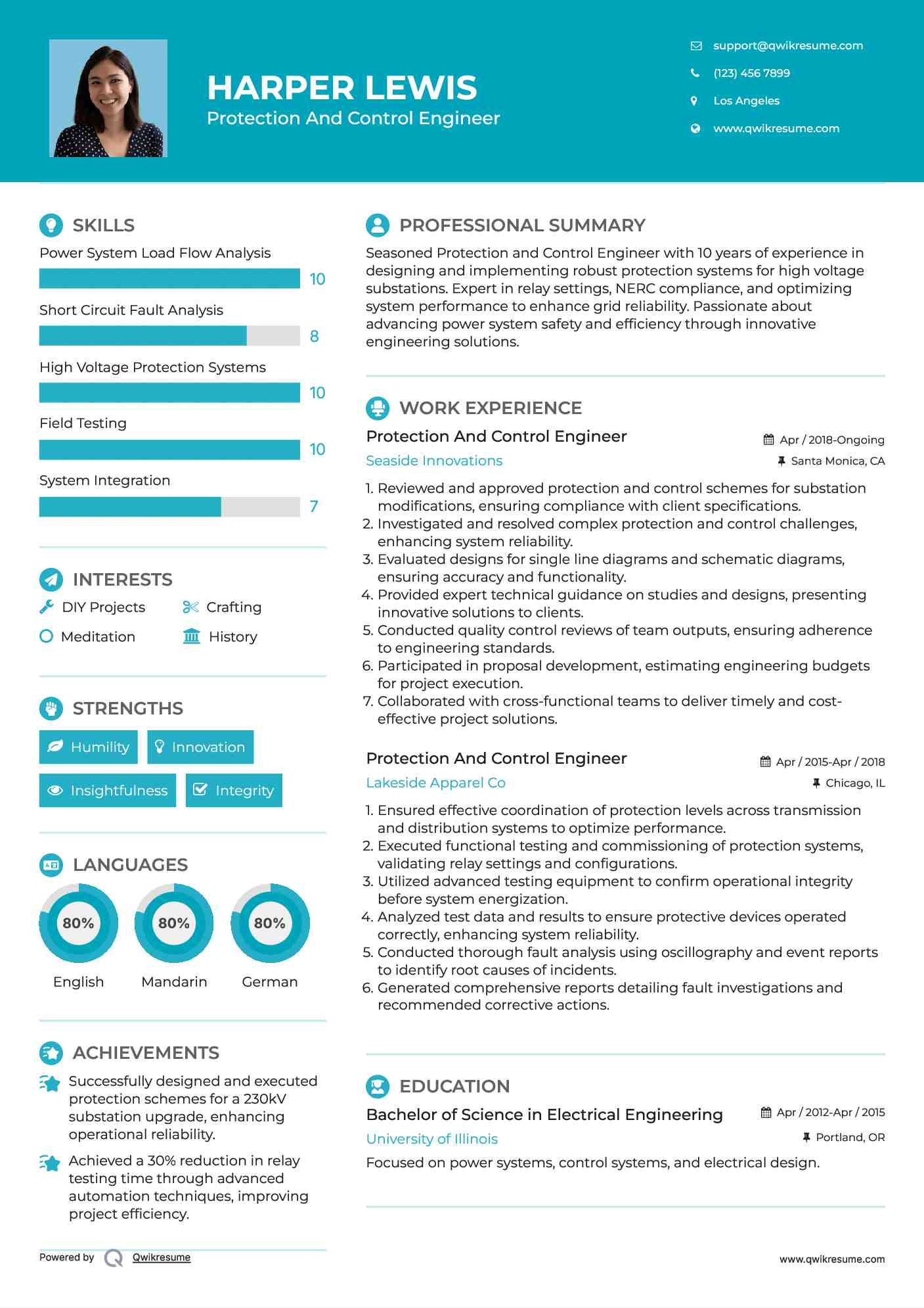 Protection And Control Engineer Resume Example