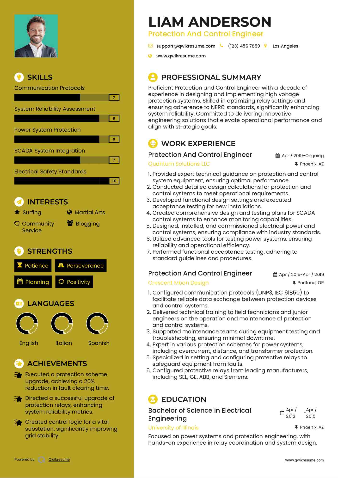 Protection And Control Engineer Resume Example