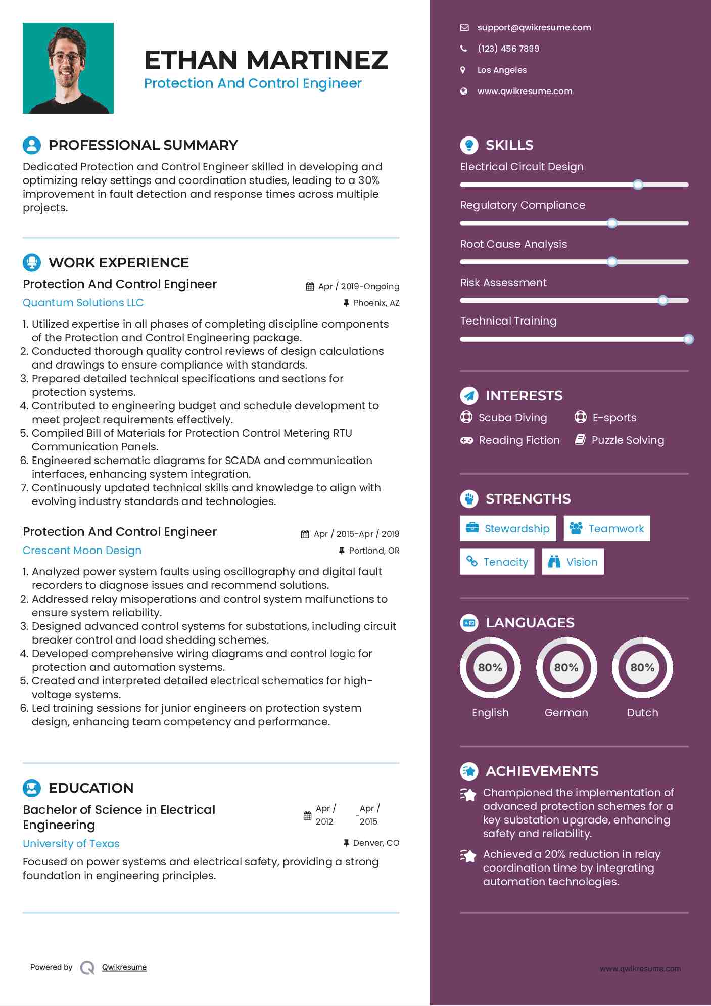 Protection And Control Engineer Resume Example
