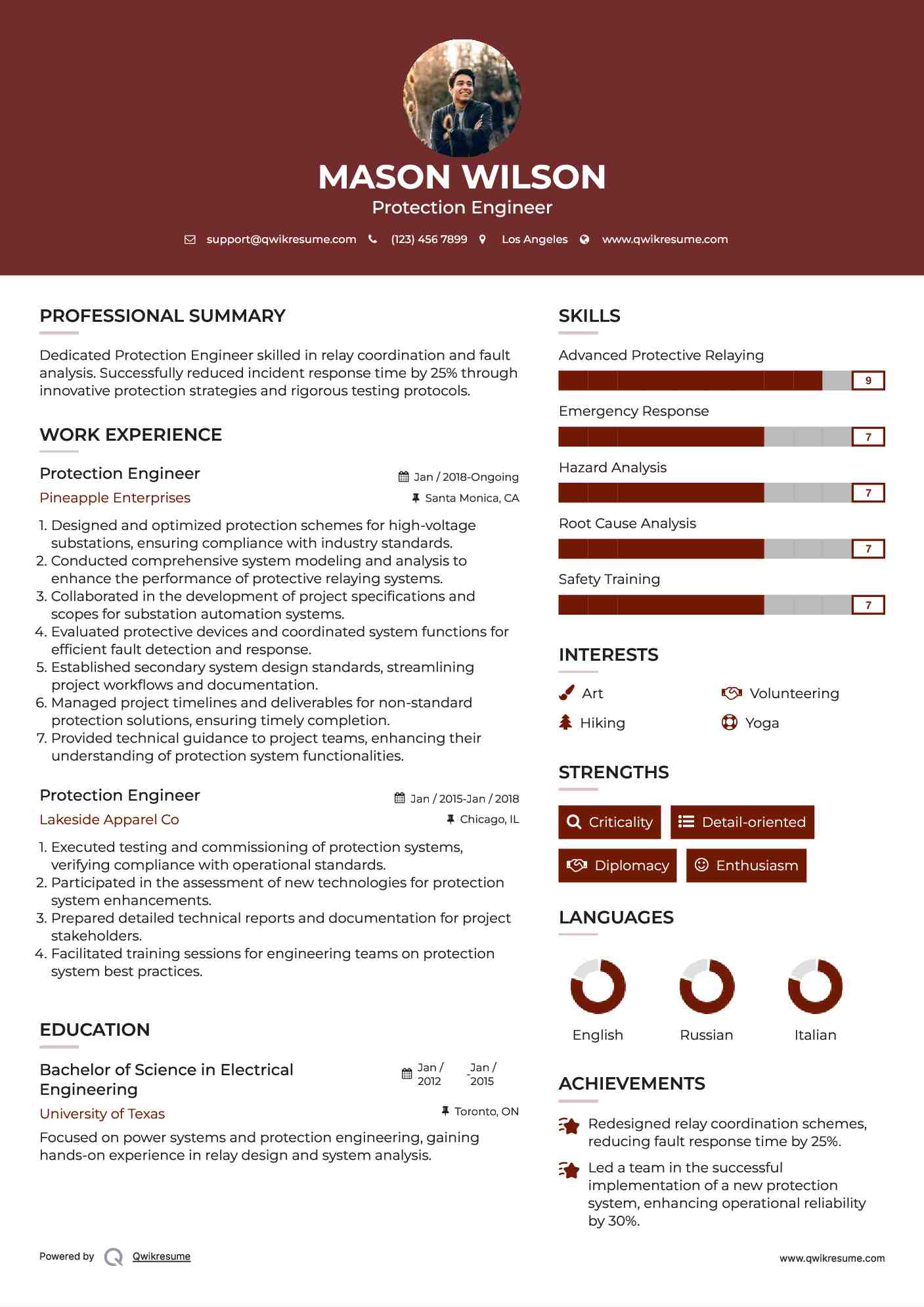 Protection Engineer Resume Samples QwikResume