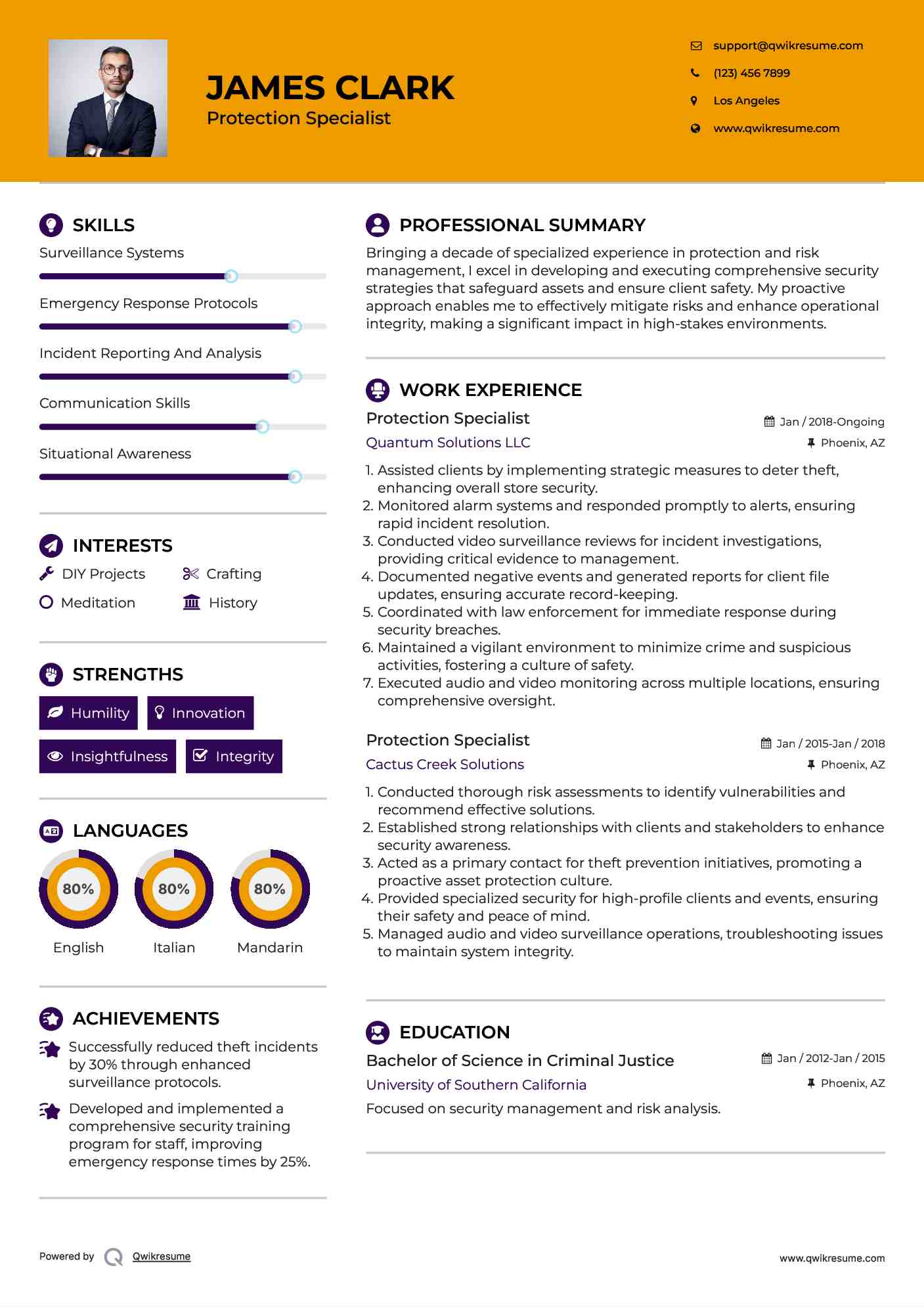 Protection Specialist Resume Format
