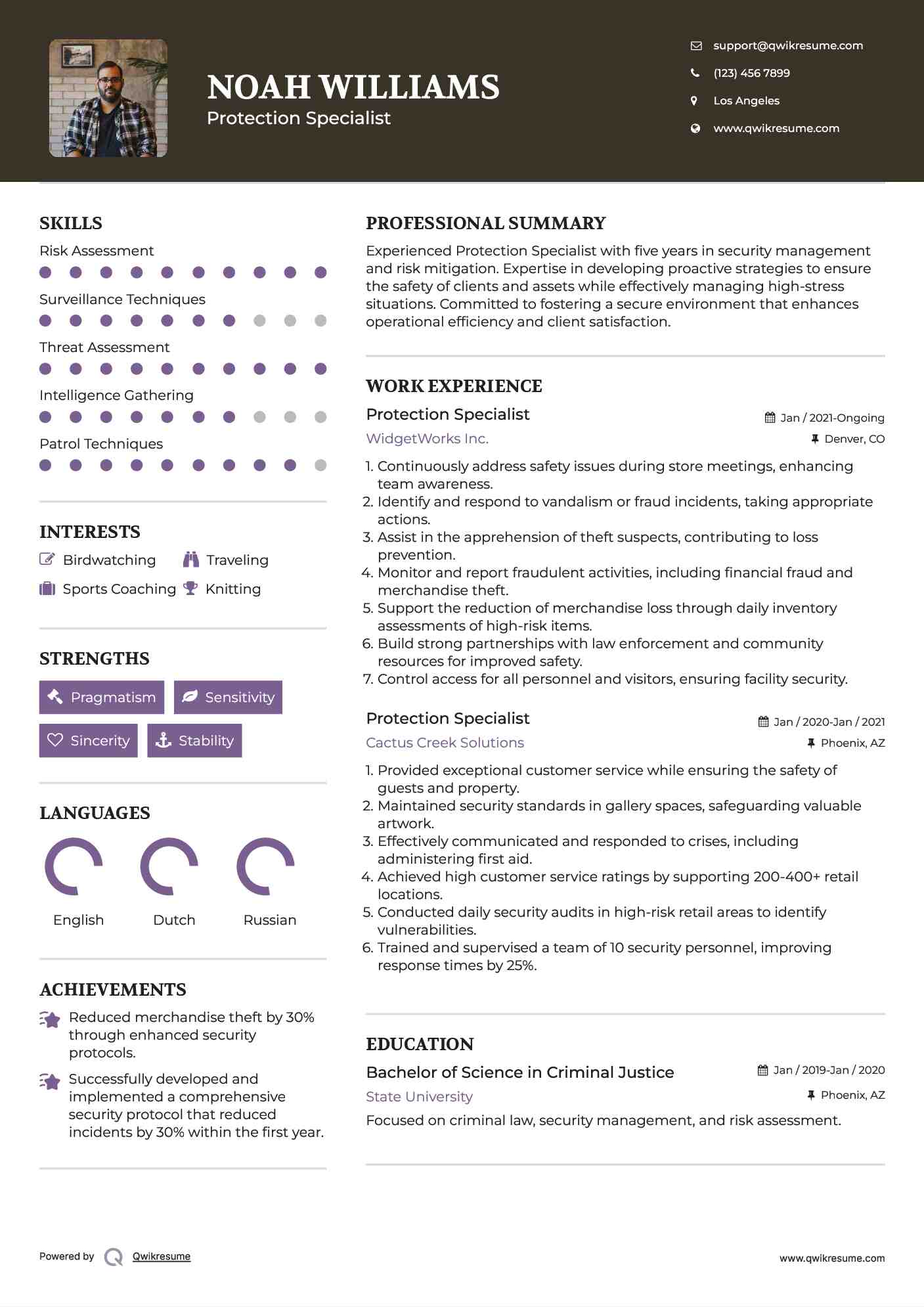 Protection Specialist Resume Format