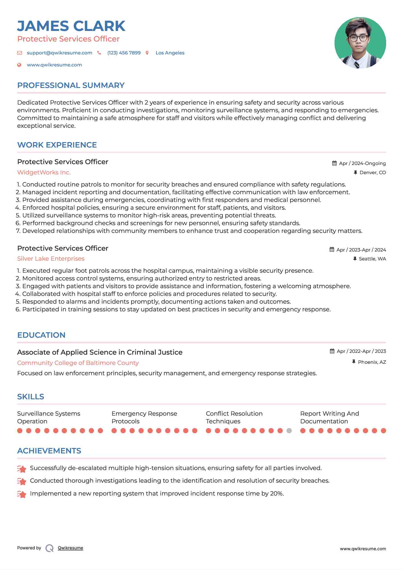 Protective Services Officer Resume Model