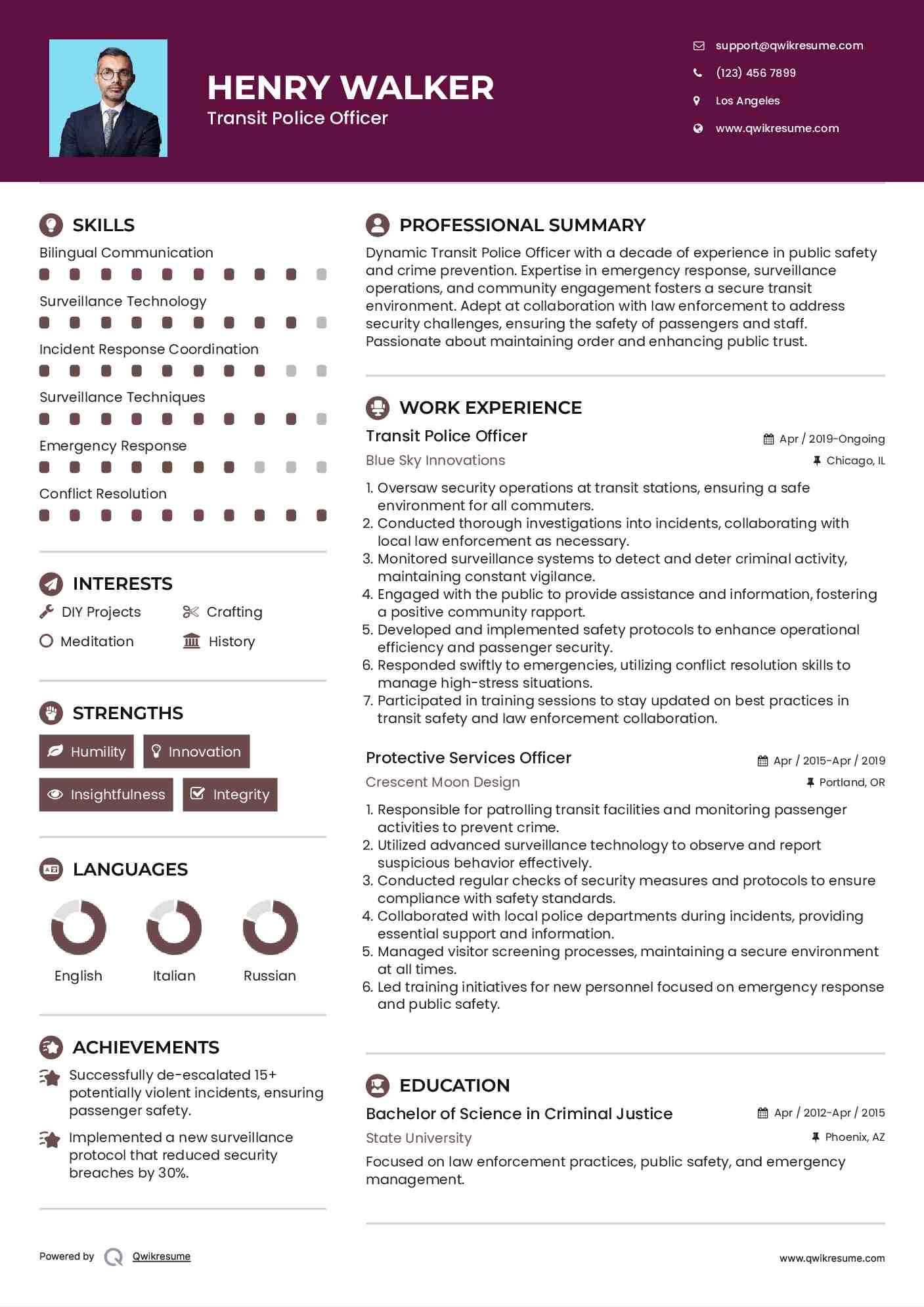 Transit Police Officer Resume Template