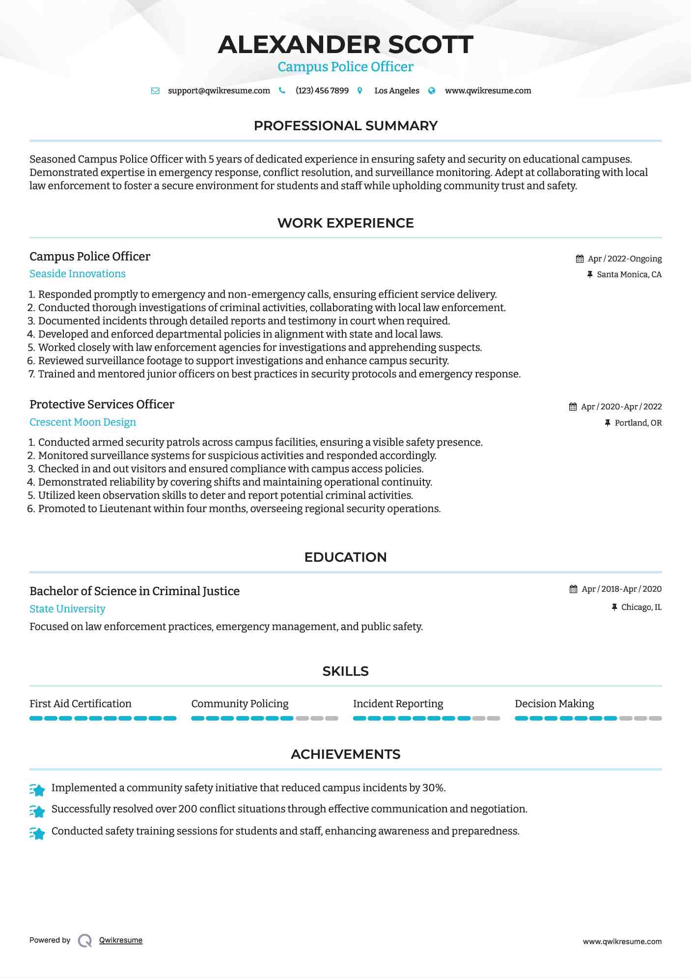 Campus Police Officer Resume Template
