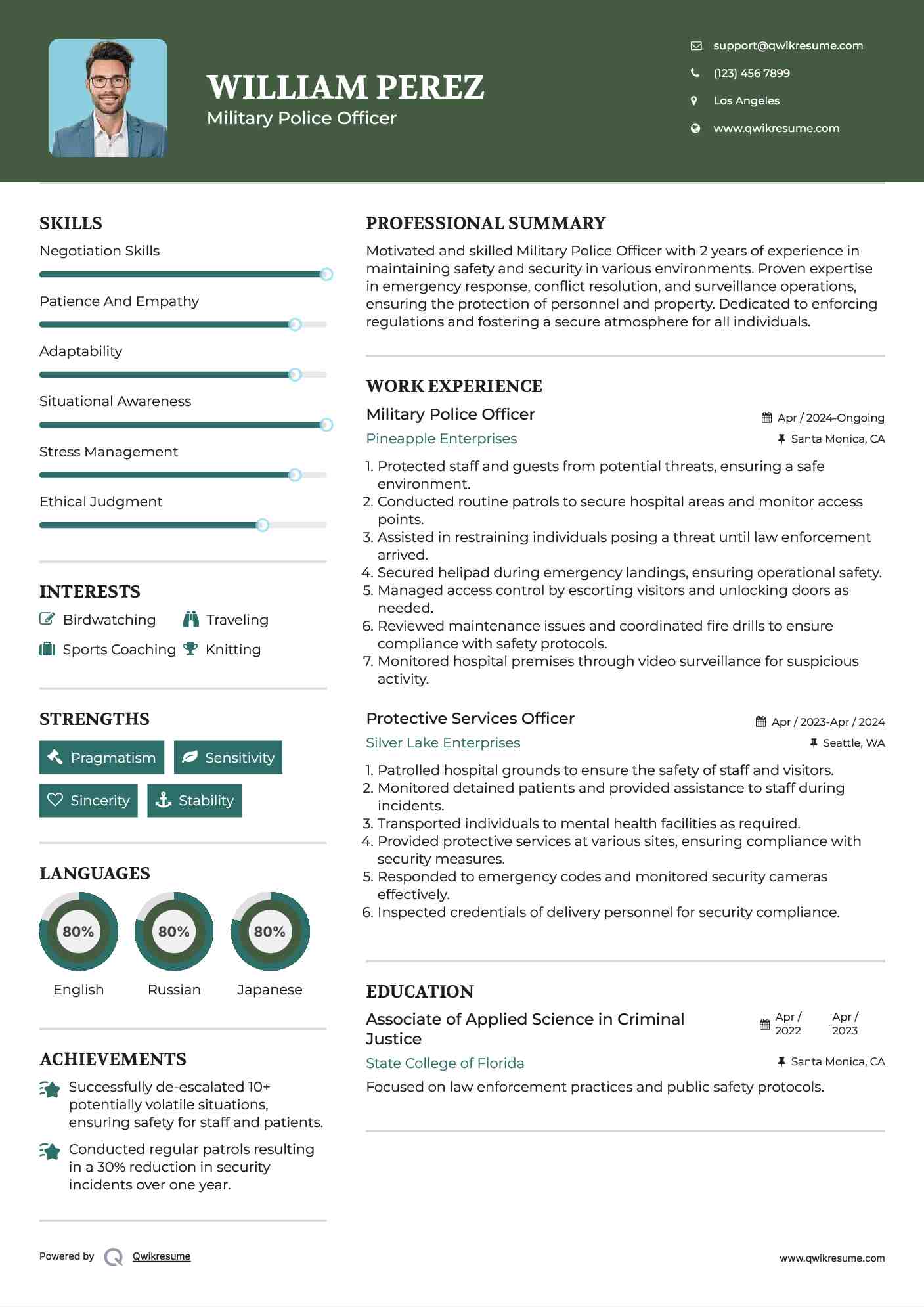Military Police Officer Resume Example