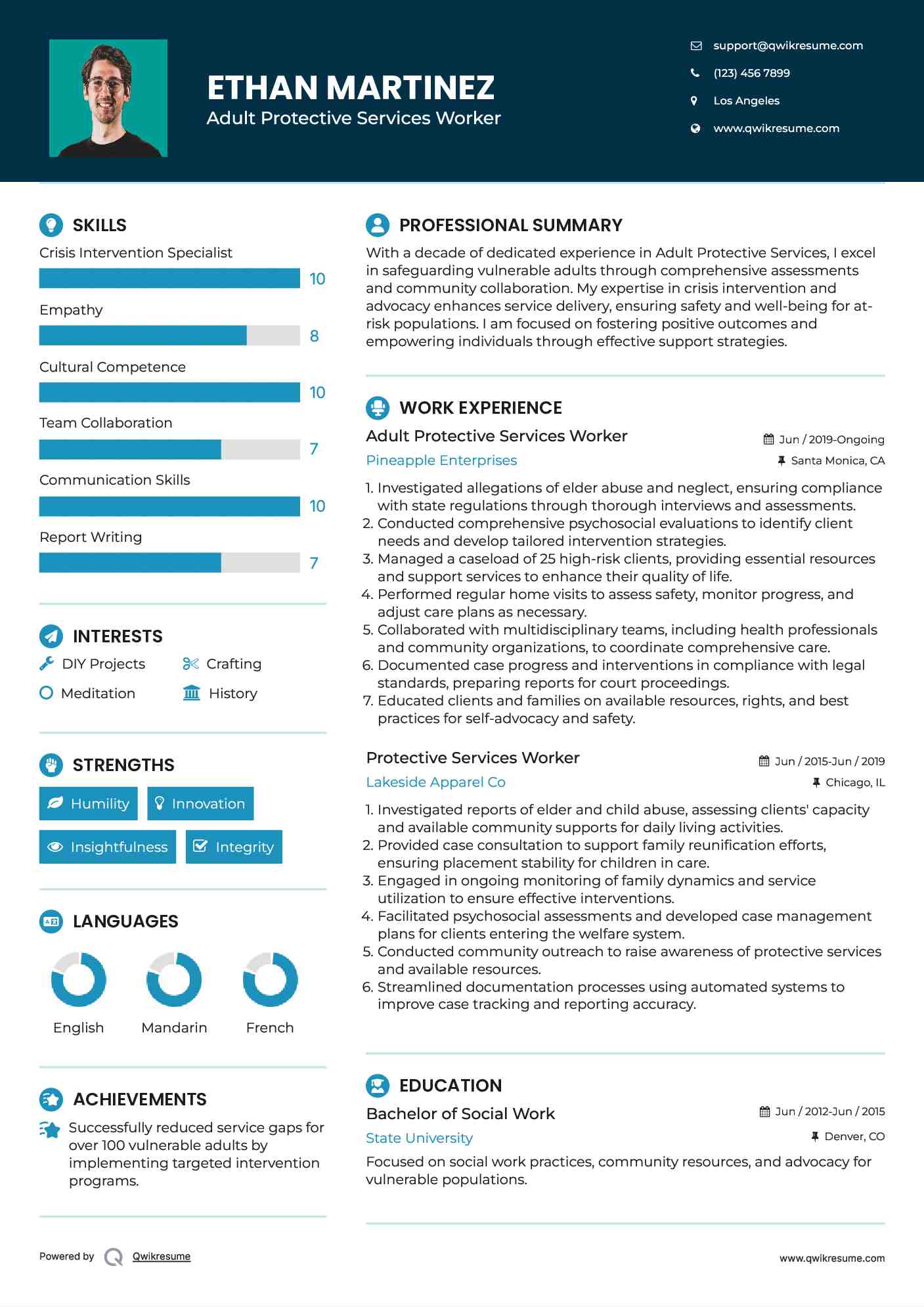 Adult Protective Services Worker Resume Template