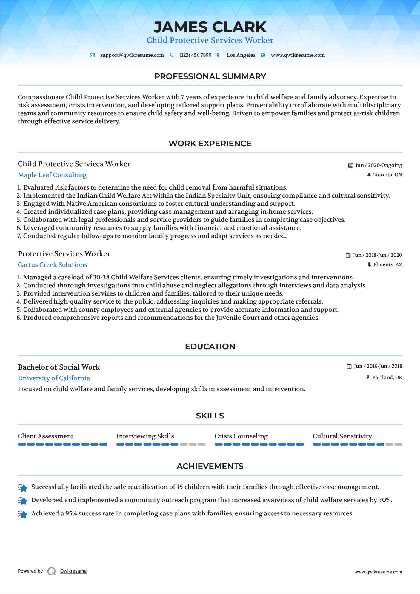 Child Protective Services Worker Resume Example