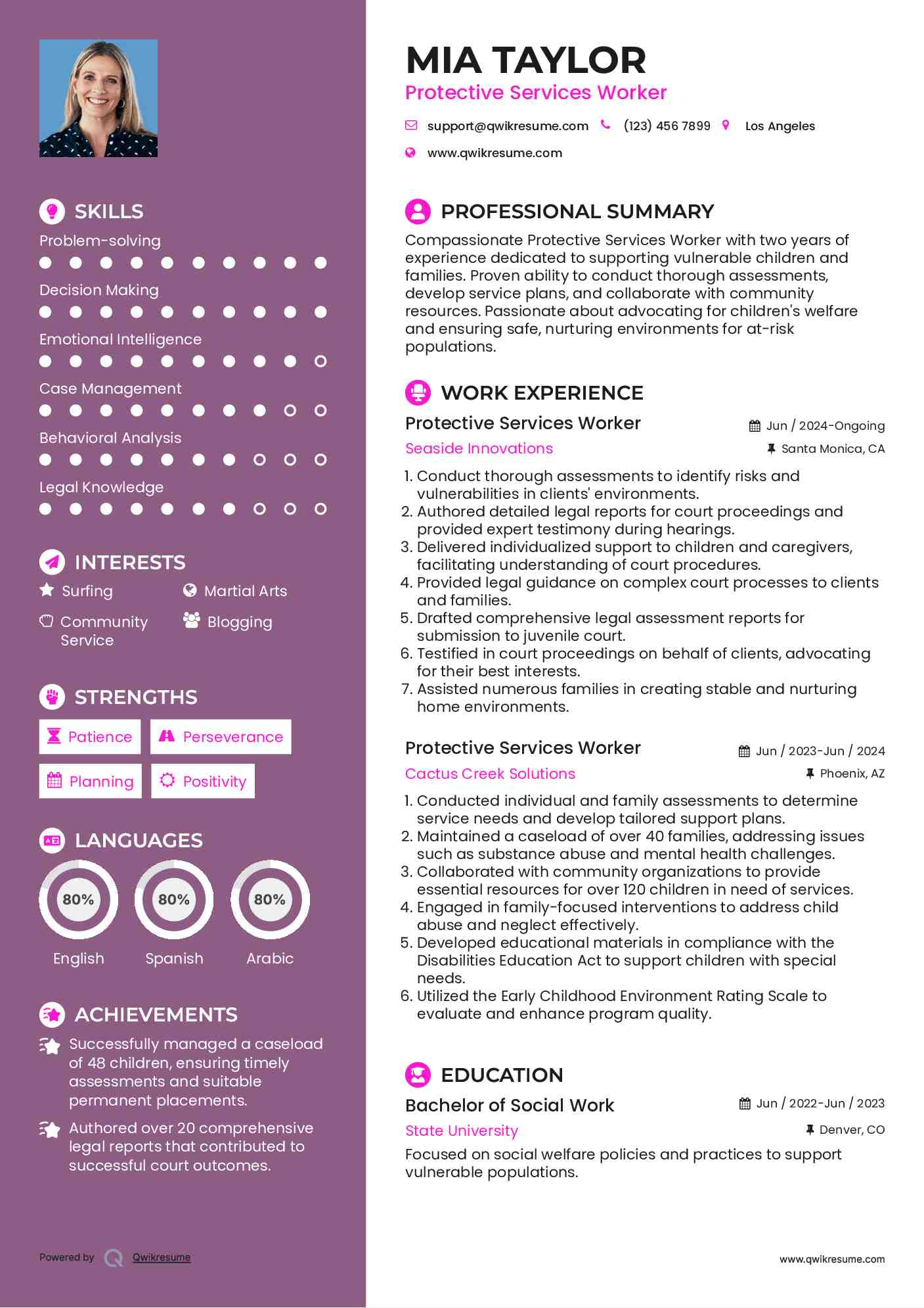 Protective Services Worker Resume Sample