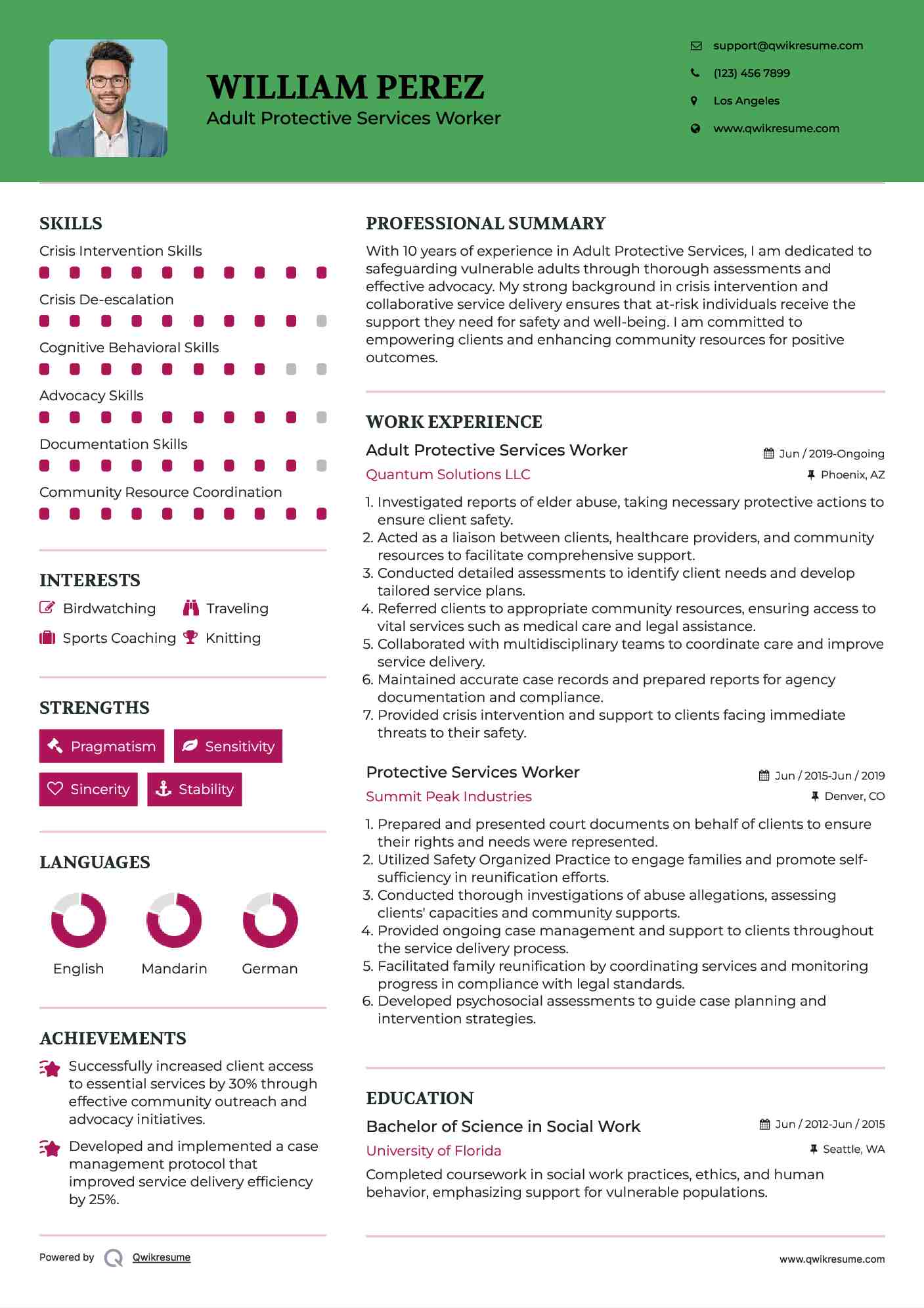 Adult Protective Services Worker Resume Sample