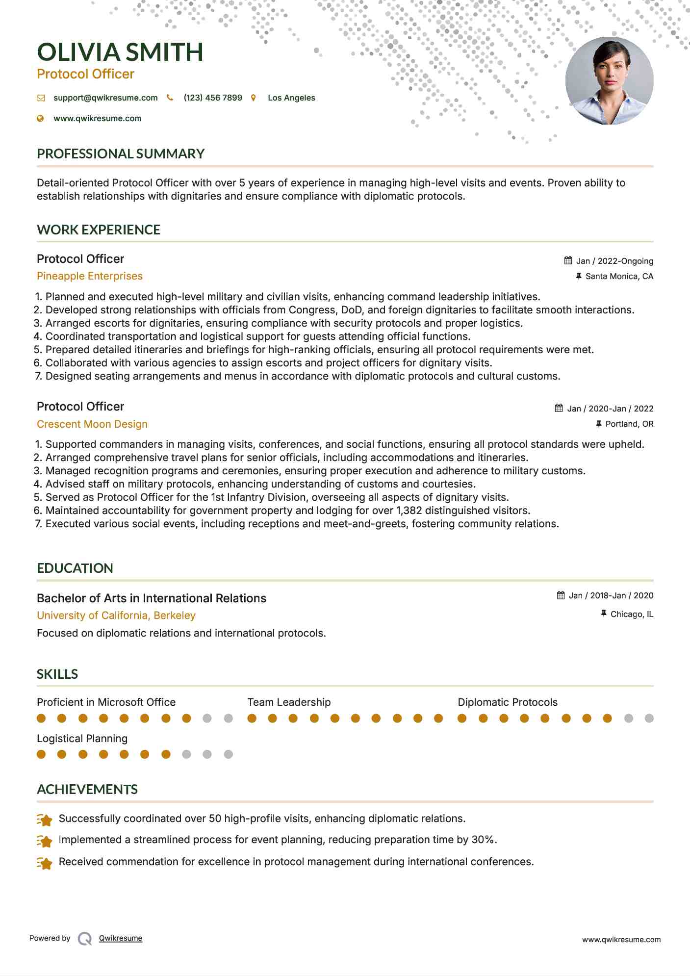 Protocol Officer Resume Format