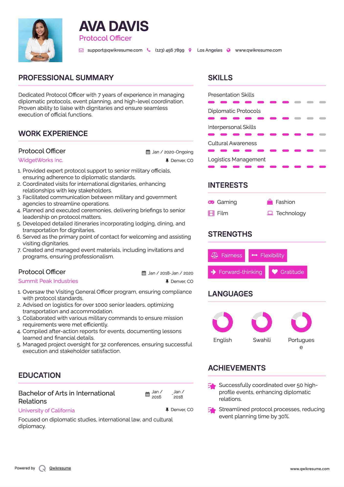 Protocol Officer Resume Format