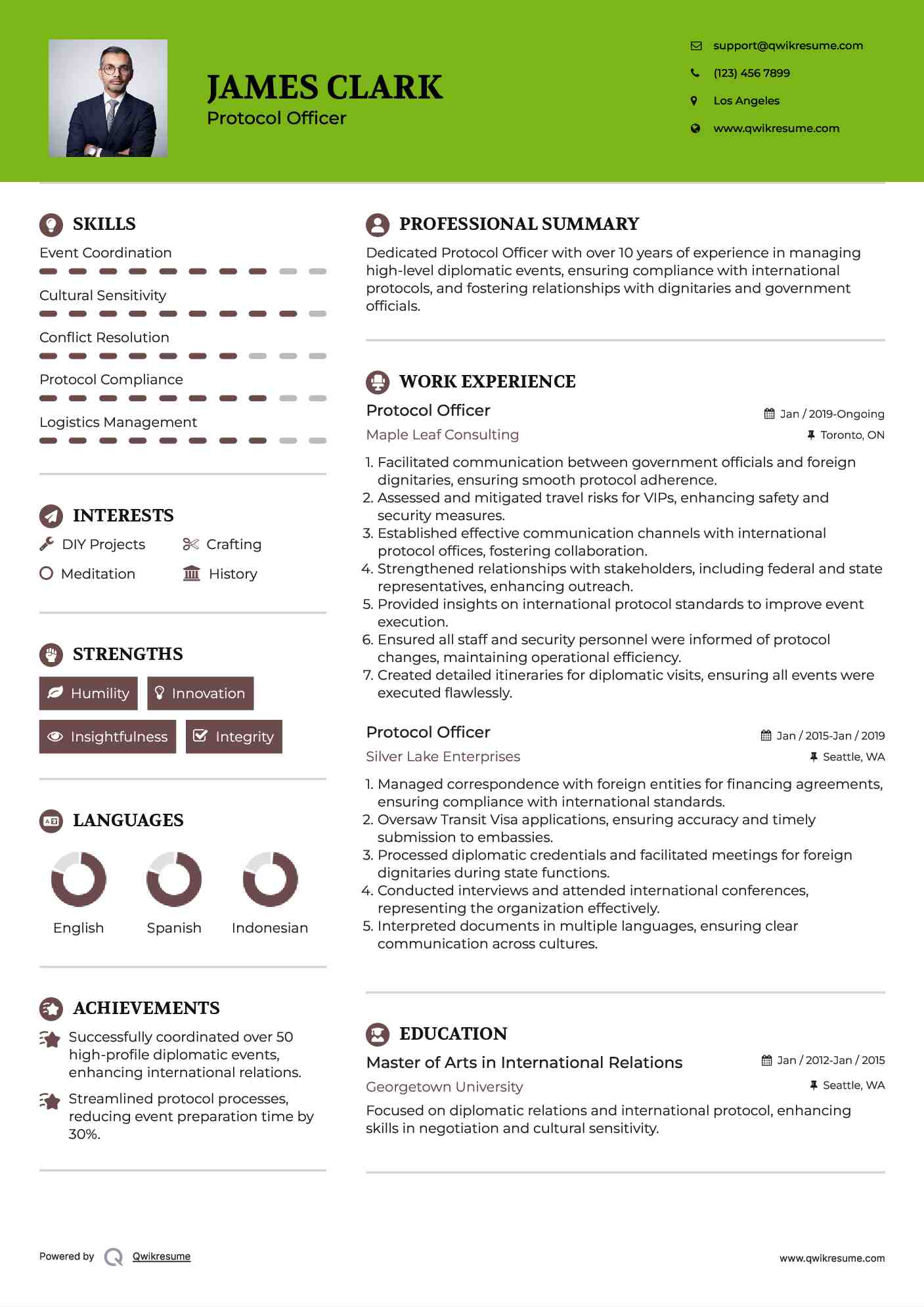 Protocol Officer Resume Template
