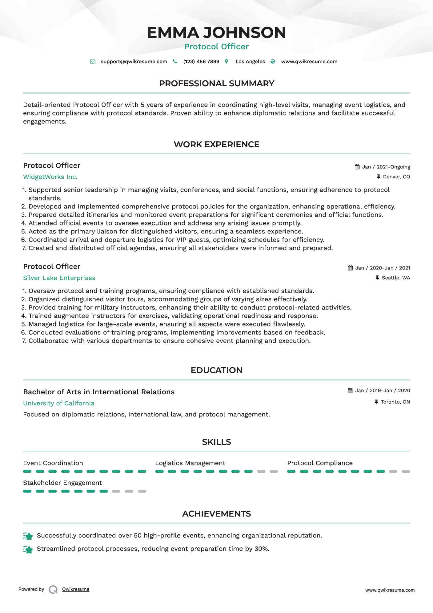 Protocol Officer Resume Samples | QwikResume