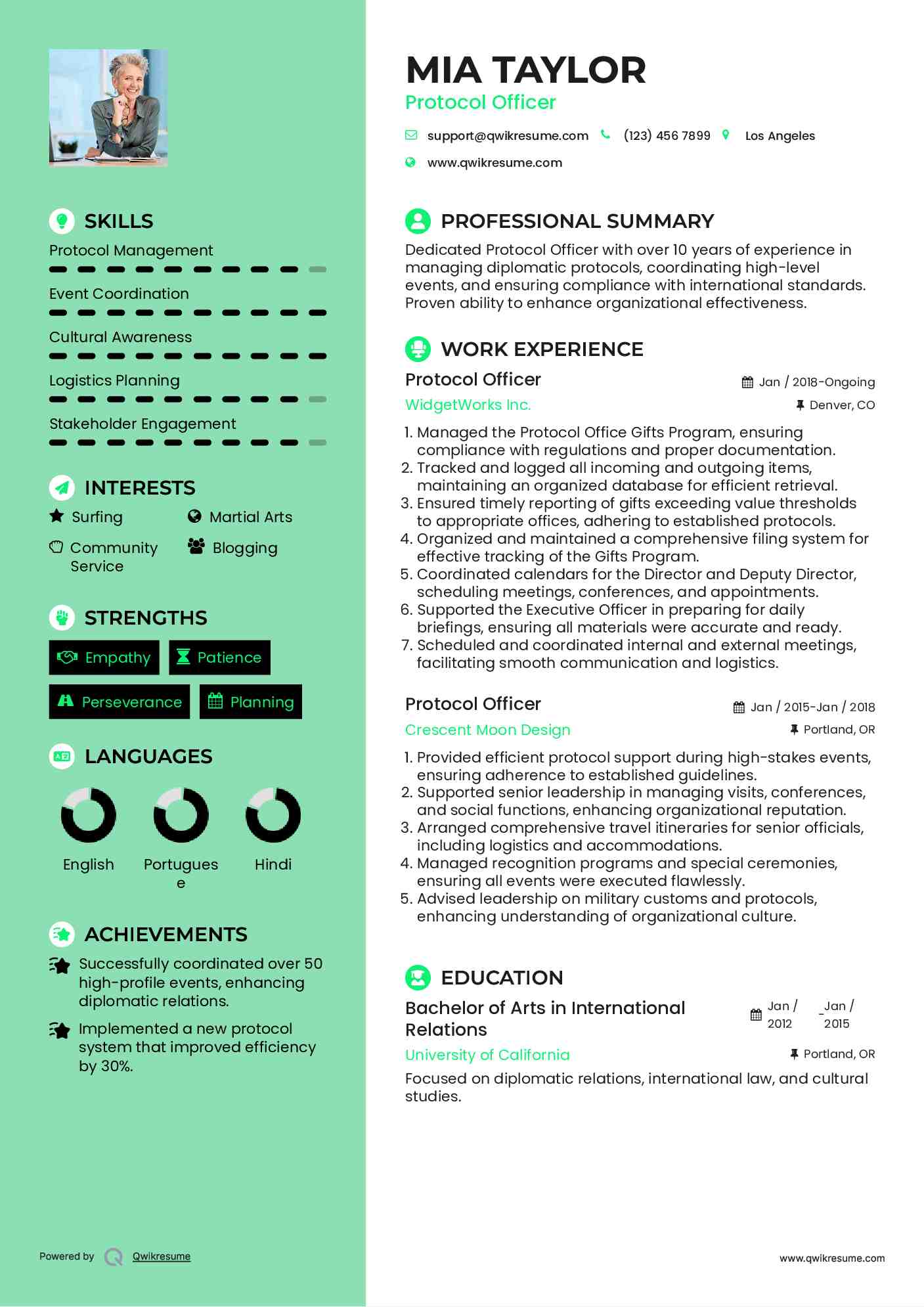 Protocol Officer Resume Example