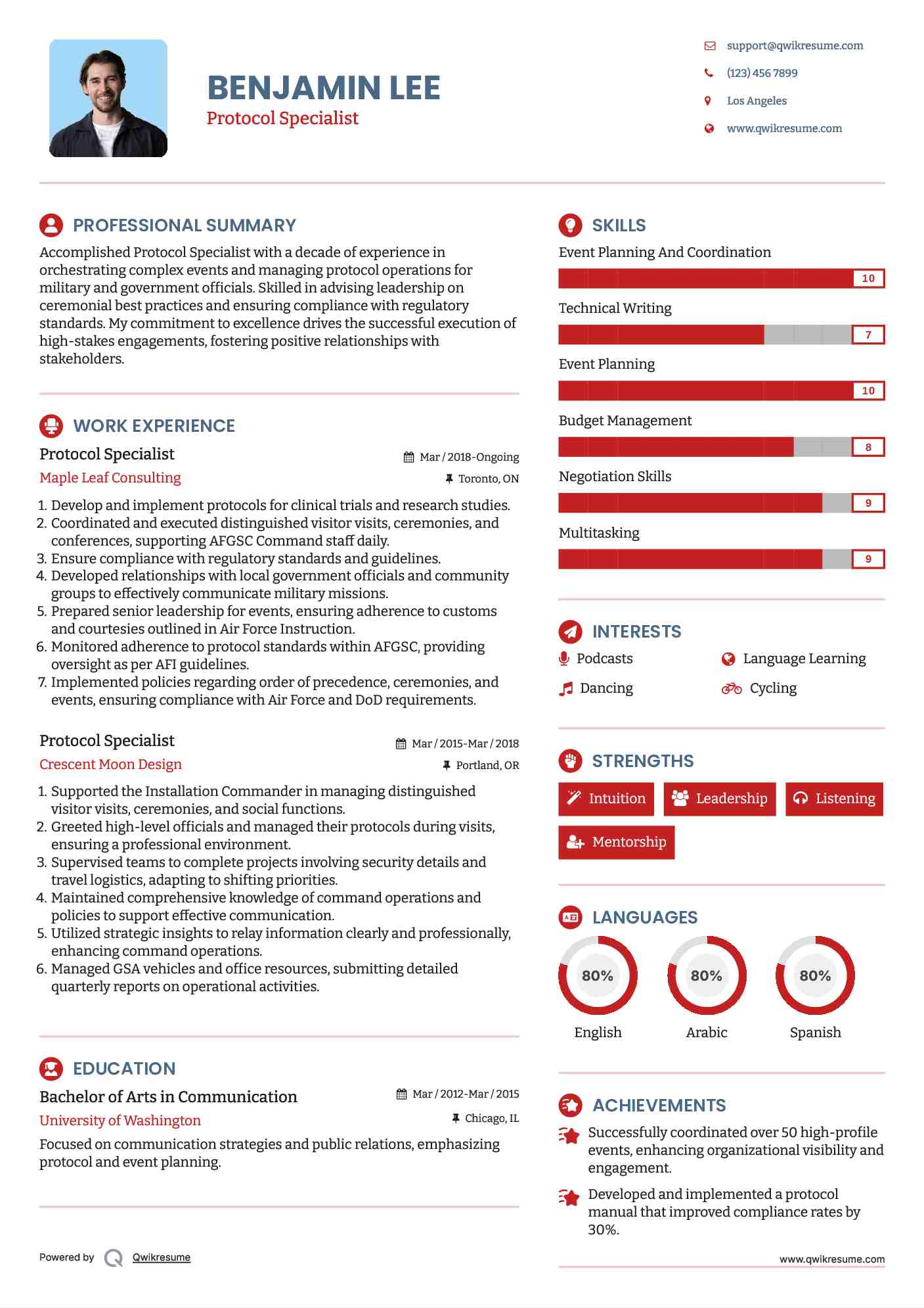 Protocol Specialist Resume Sample