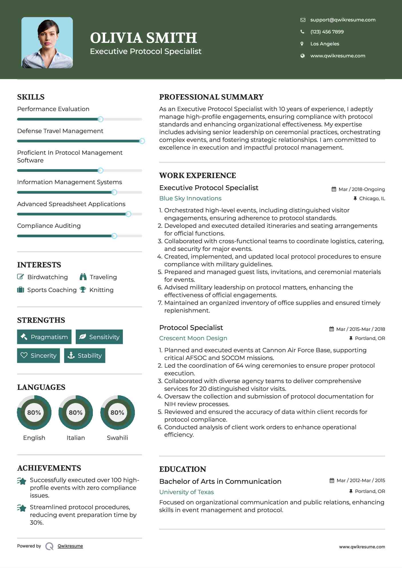 Executive Protocol Specialist Resume Model
