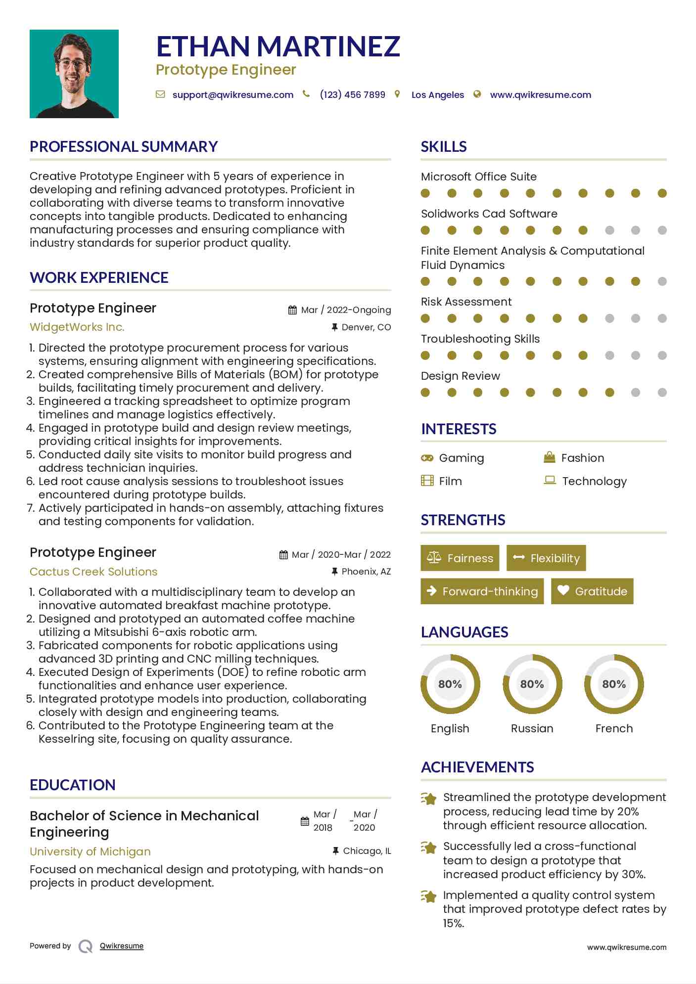 Prototype Engineer Resume Sample