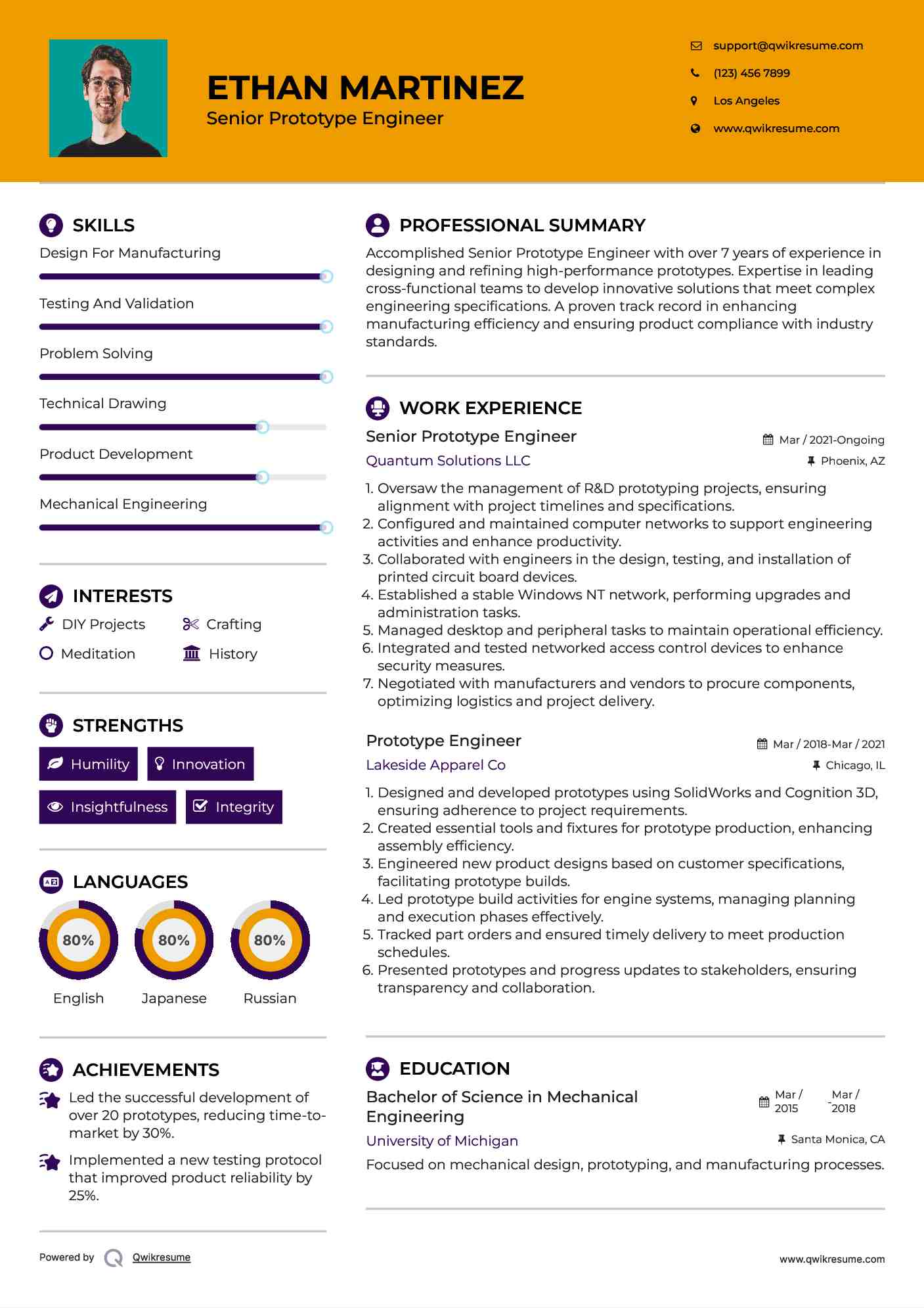 Senior Prototype Engineer Resume Template